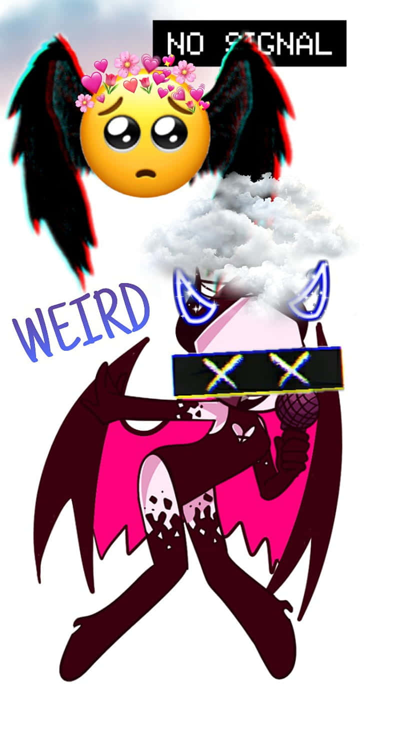 cartoon devil, pink wings, crown of hearts, HD Phone Wallpaper
