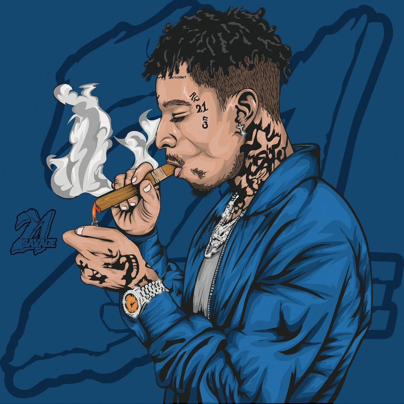 21 Savage, tattoos, cigar, HD Desktop Wallpaper