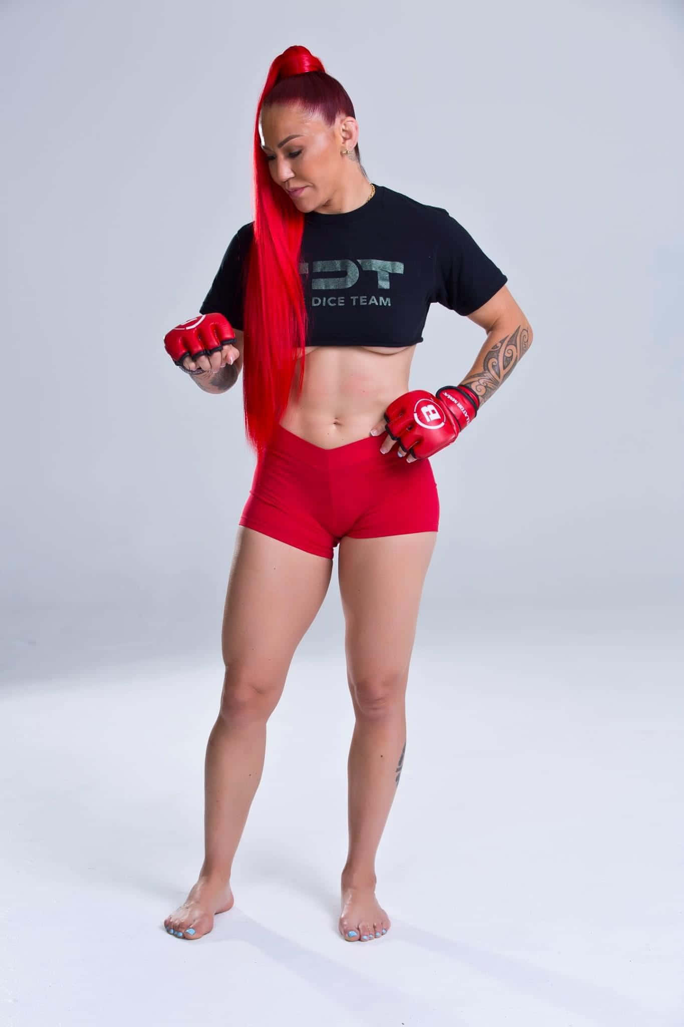 Cris Cyborg, vibrant red hair, gloves, Full HD Phone Wallpaper