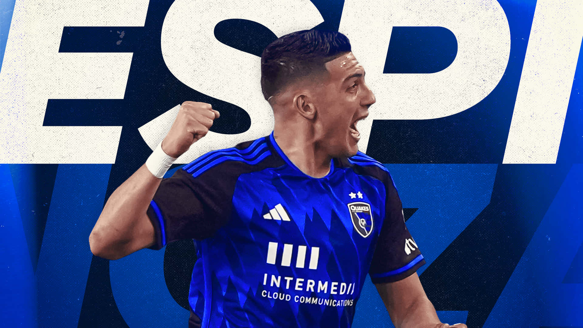 Cristian Espinoza, blue jersey, clenched fist, Full HD Desktop Wallpaper