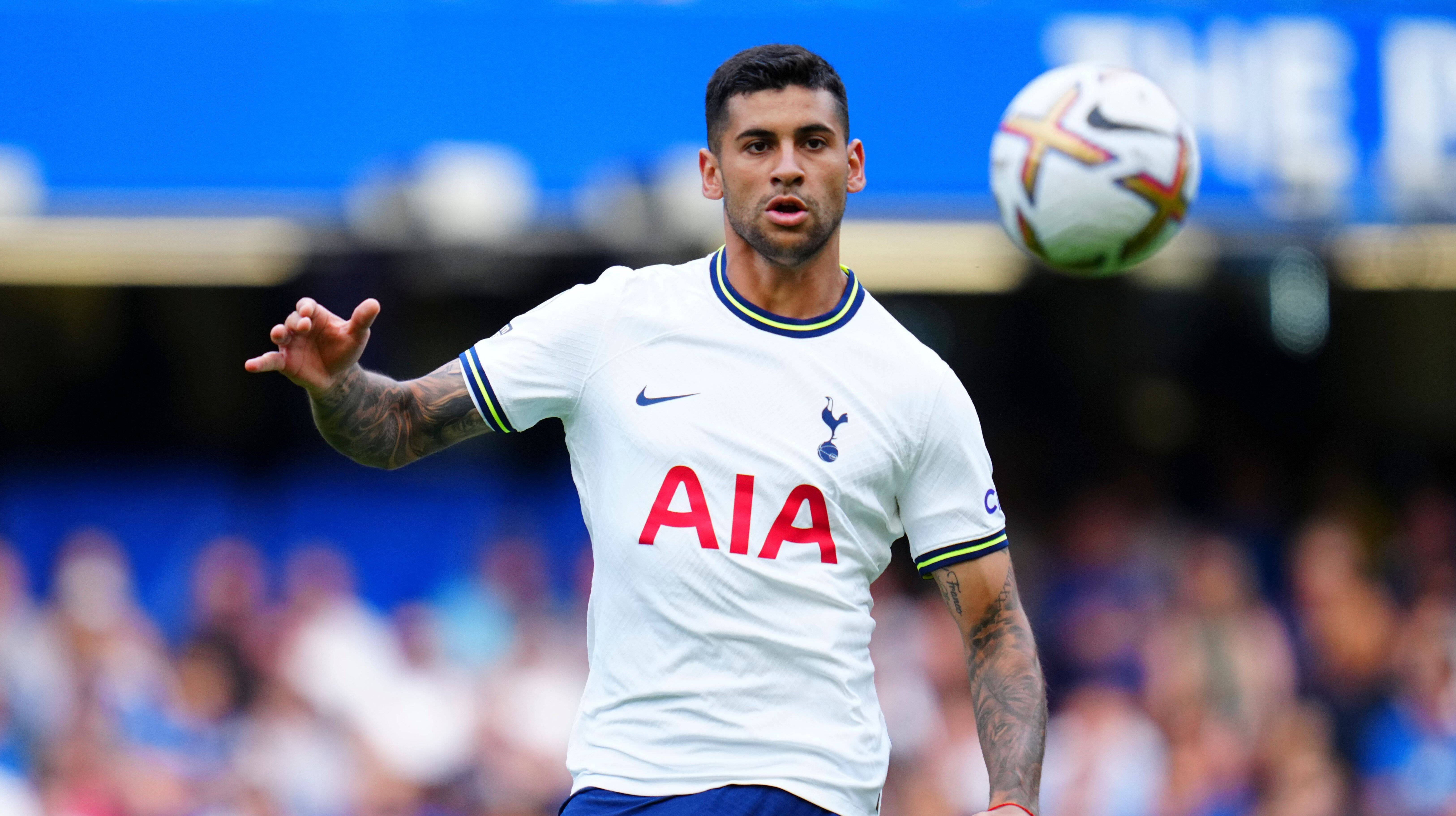 Cristian Romero, white Tottenham jersey, colorful ball, 5K Desktop Wallpaper