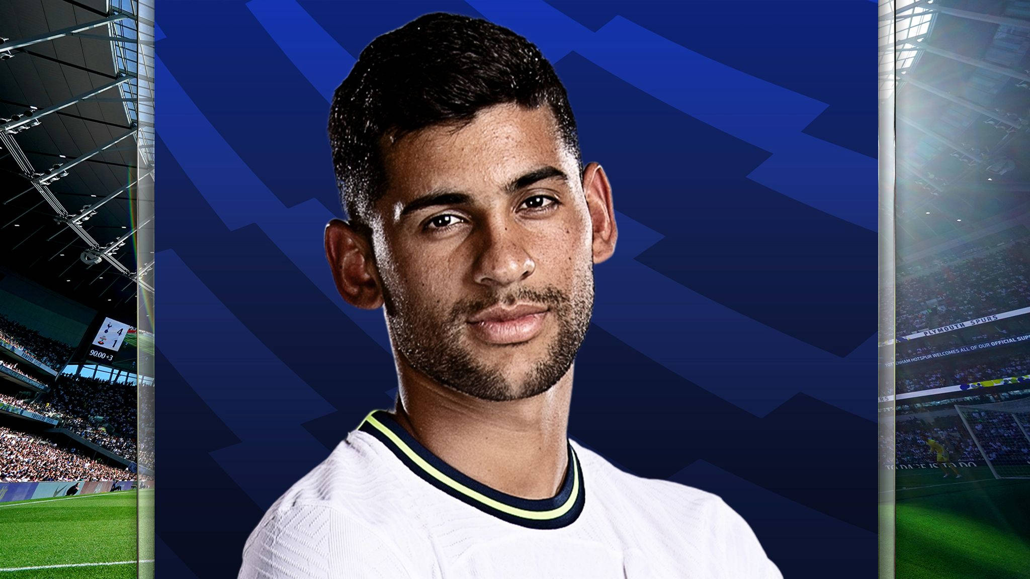 Cristian Romero, white jersey, stadium crowds, Full HD Desktop Wallpaper
