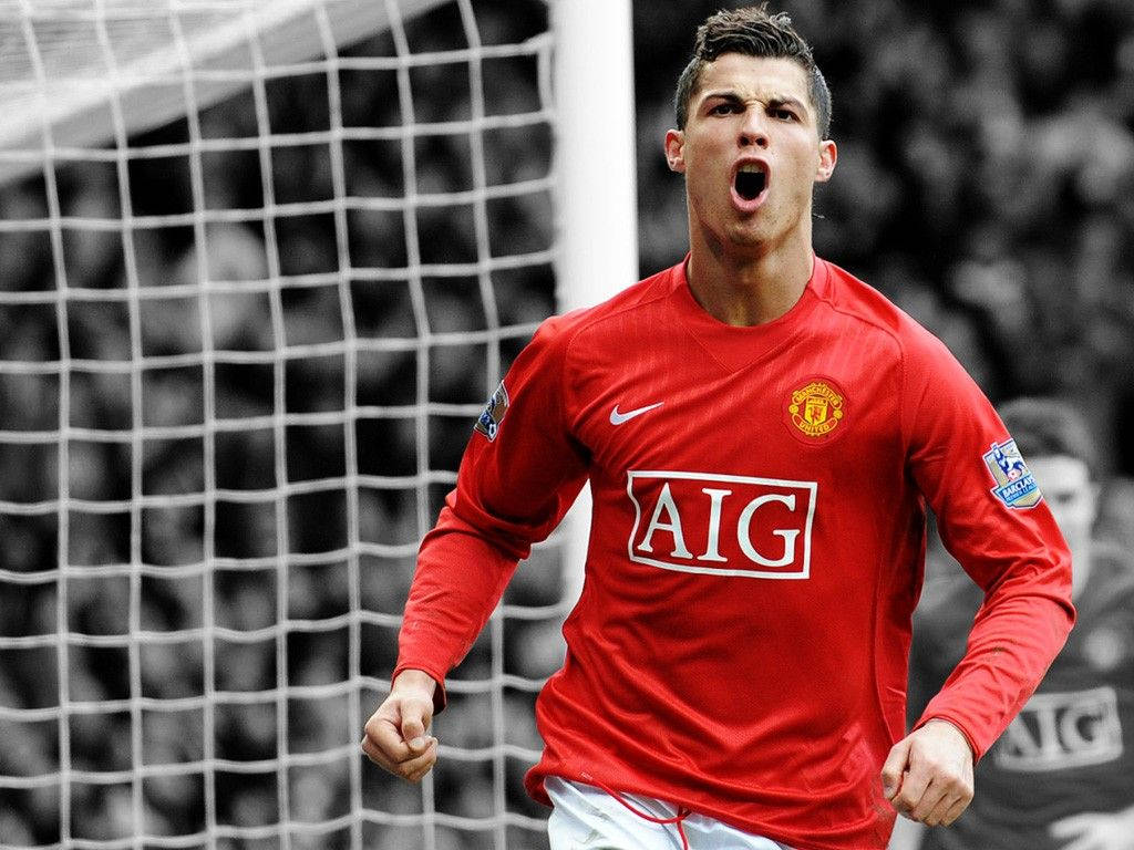 Cristiano Ronaldo, Manchester United, red Manchester United jersey, SD Desktop Wallpaper