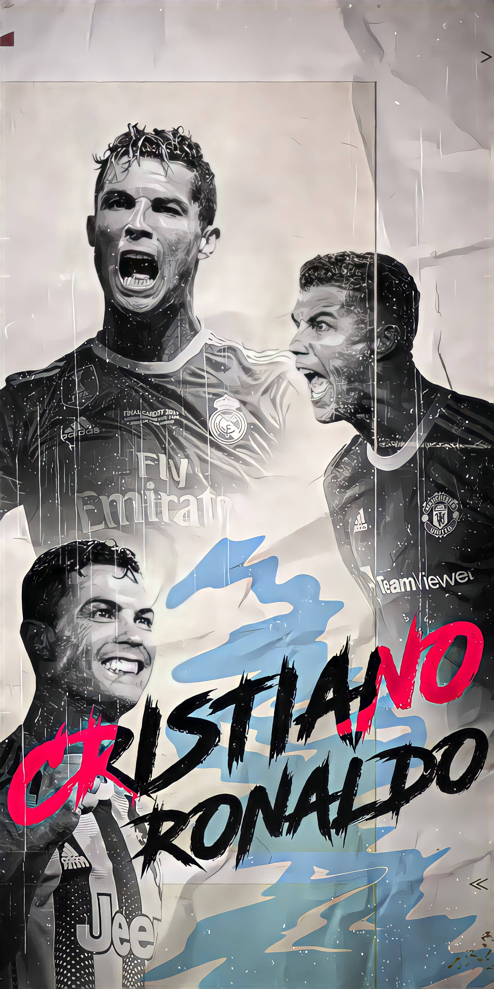 Cristiano Ronaldo, Manchester United, graffiti-style text, 4K Phone Wallpaper