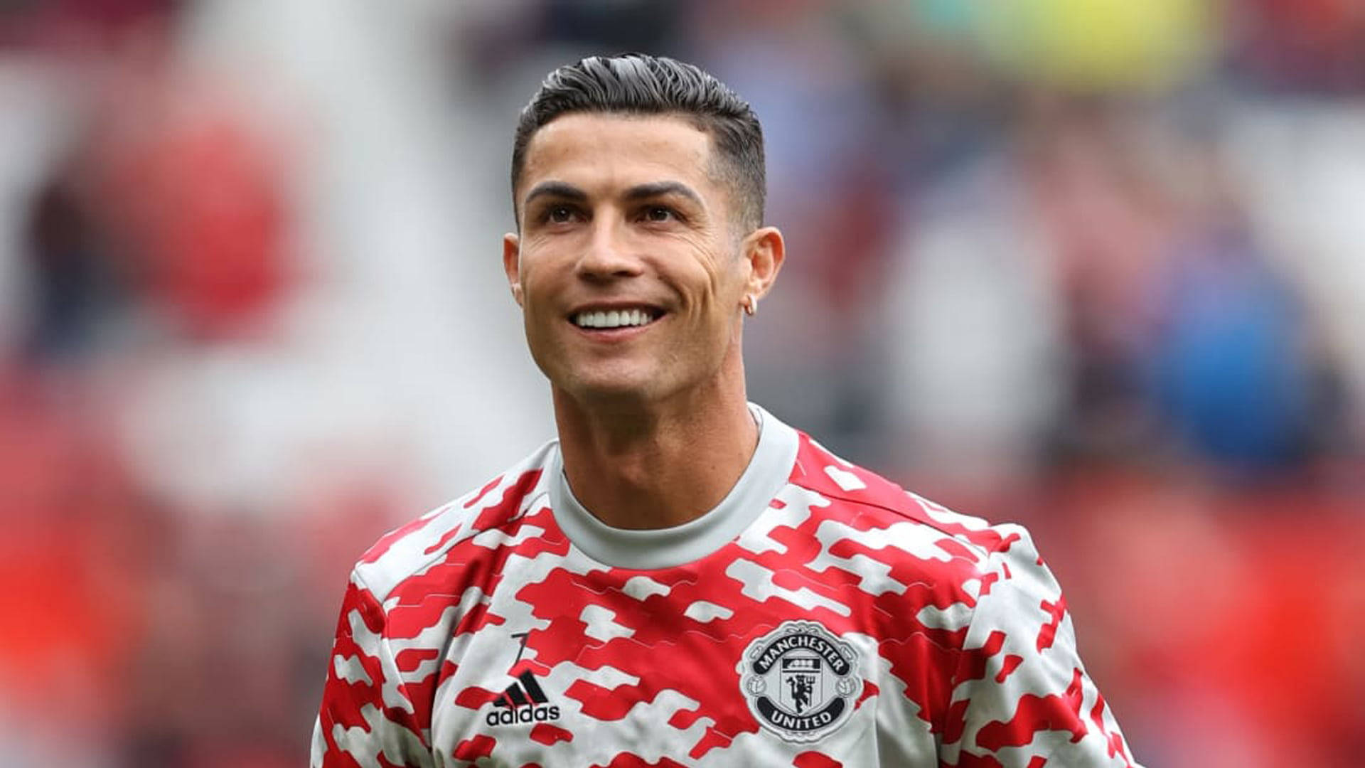 Cristiano Ronaldo, Manchester United, red and white jersey, Full HD Desktop Wallpaper