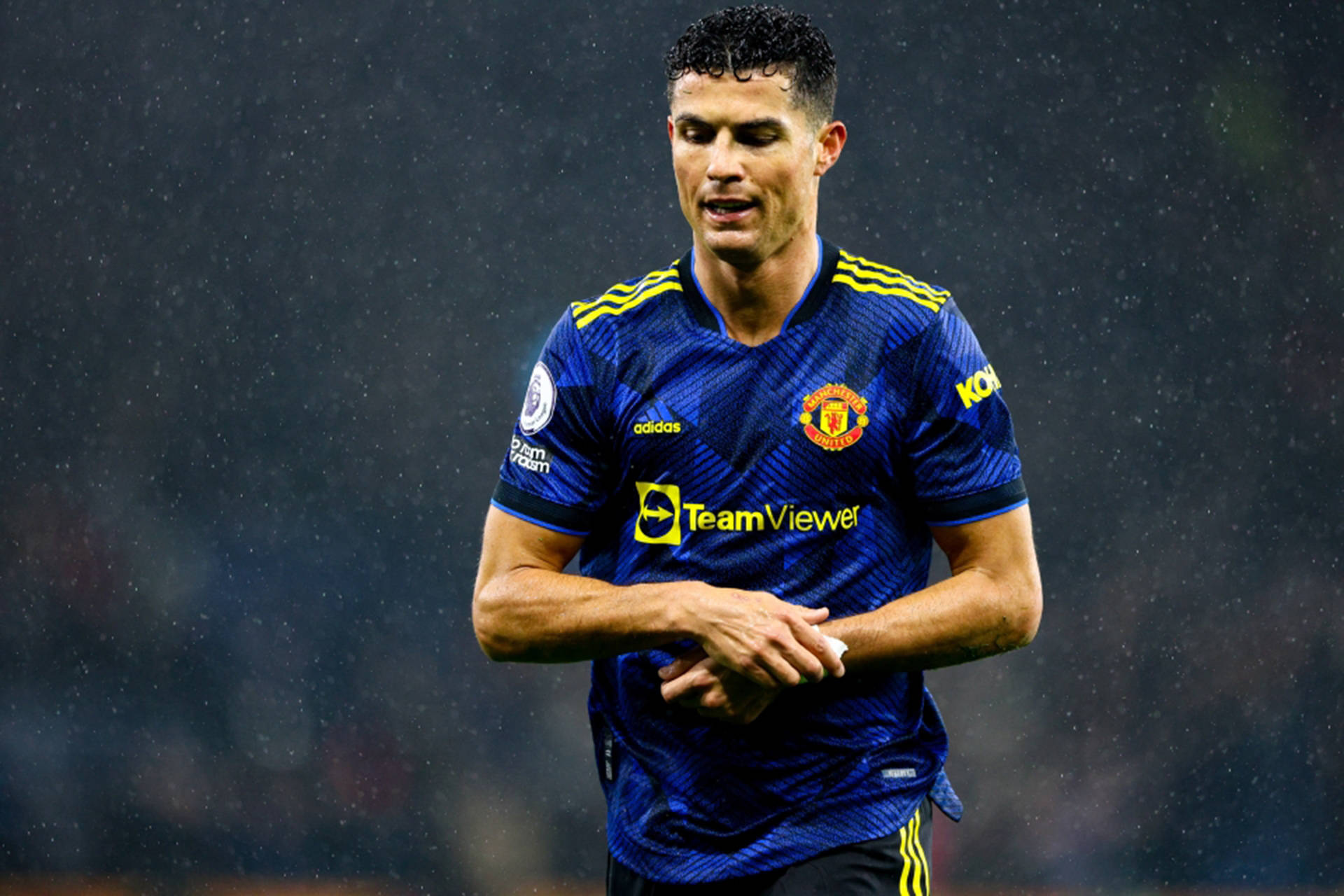 Cristiano Ronaldo, Manchester United, blue Manchester United jersey, Full HD Desktop Wallpaper