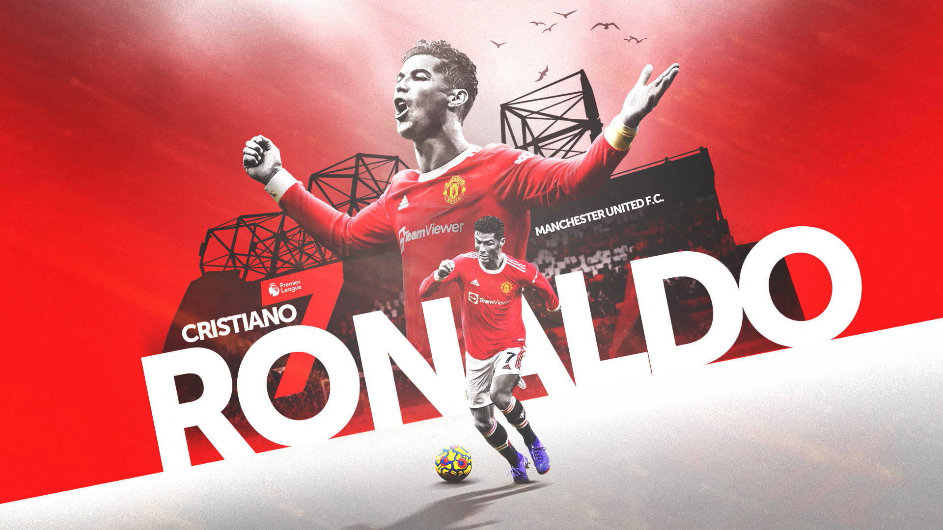 Cristiano Ronaldo, Manchester United, red jersey, Full HD Desktop Wallpaper