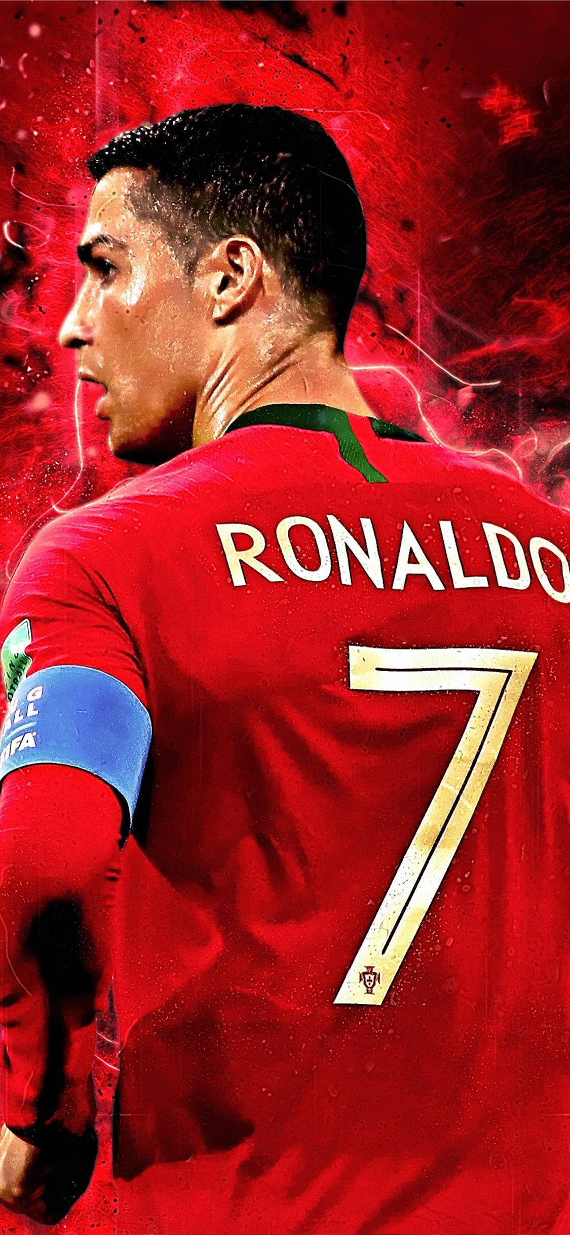 Cristiano Ronaldo, red Portugal jersey, number 7, Full HD Phone Wallpaper