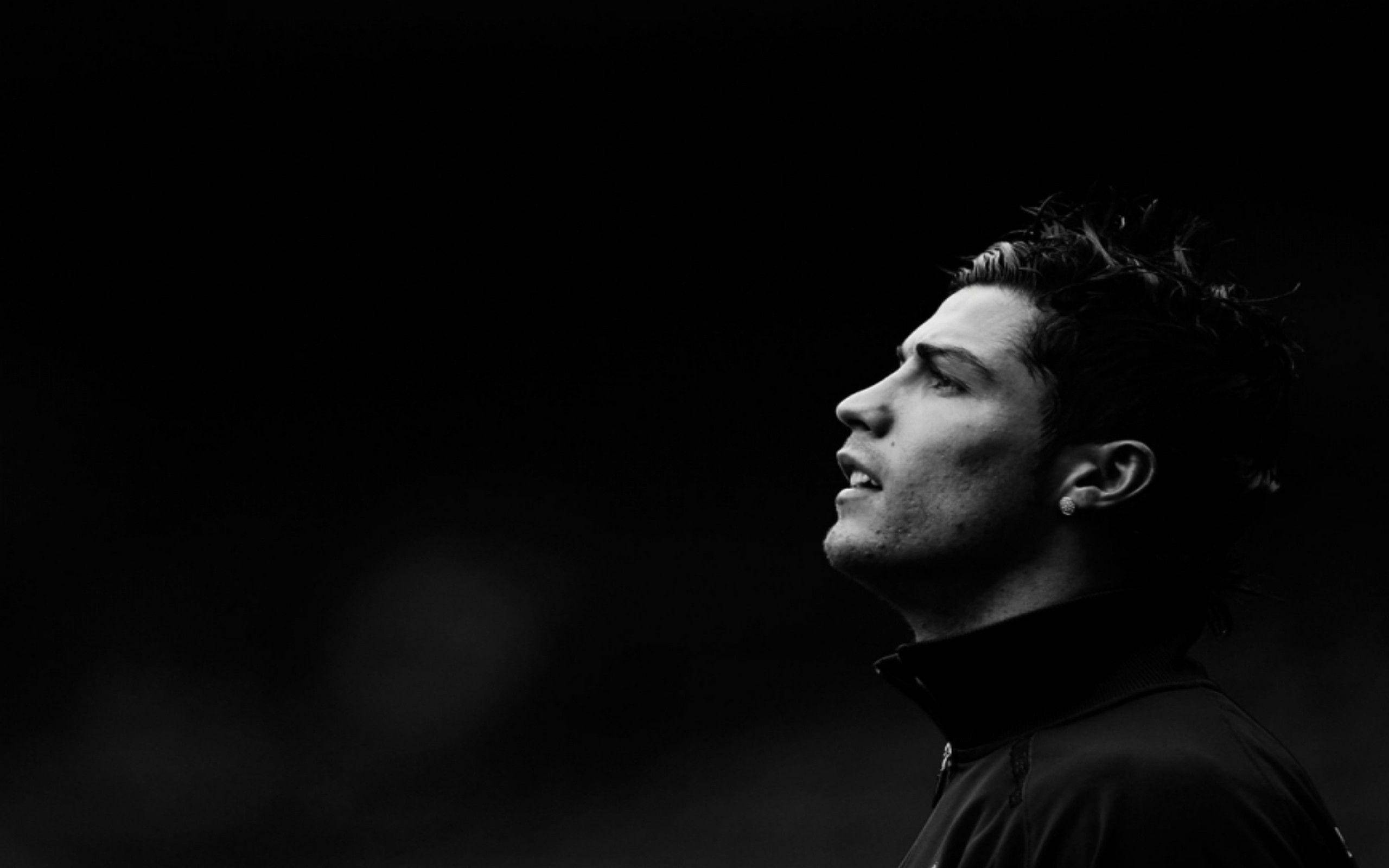 Cristiano Ronaldo, monochromatic, black and white, 2K Desktop Wallpaper