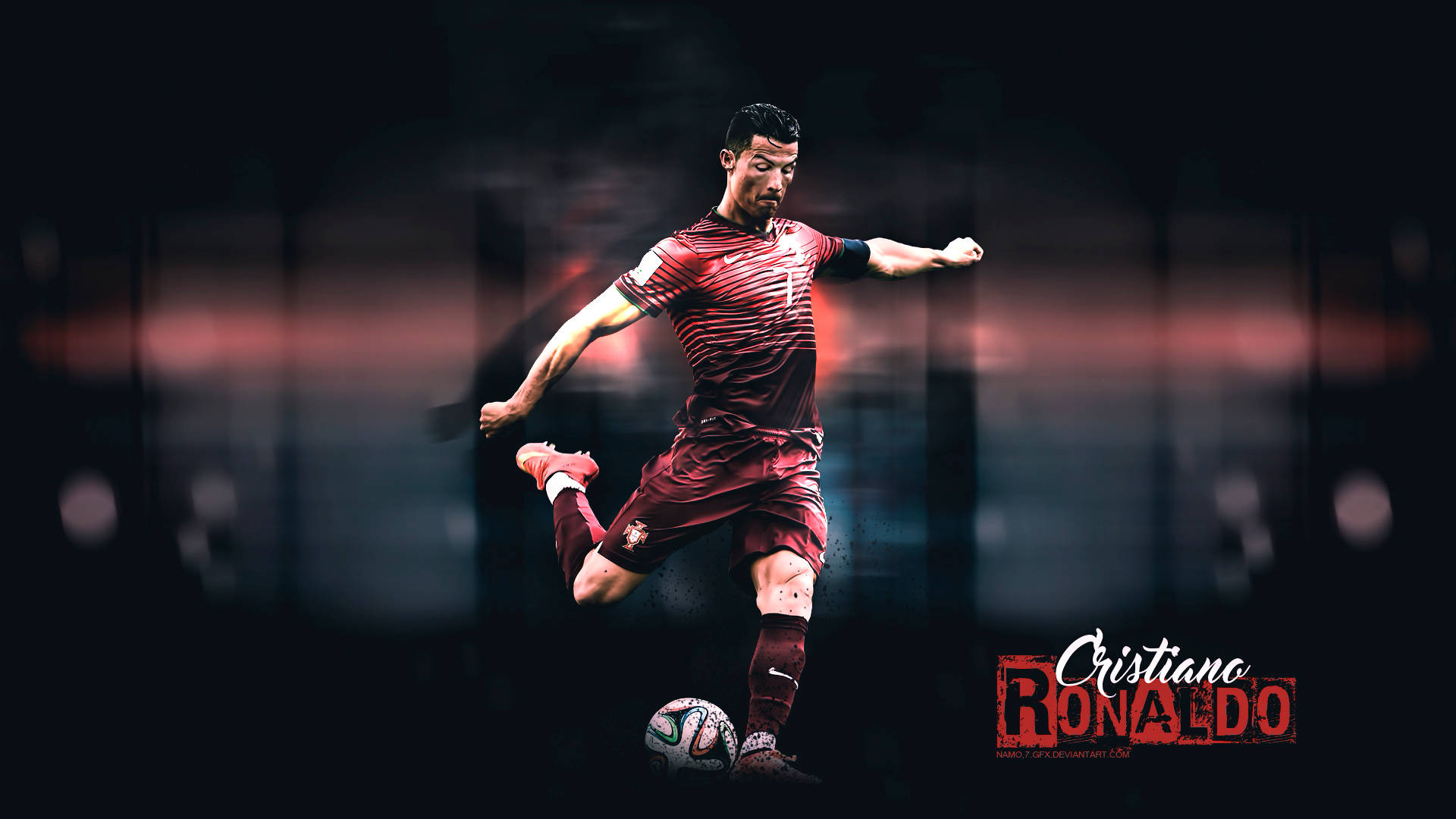 Cristiano Ronaldo, maroon kit, red lighting, Full HD Desktop Wallpaper