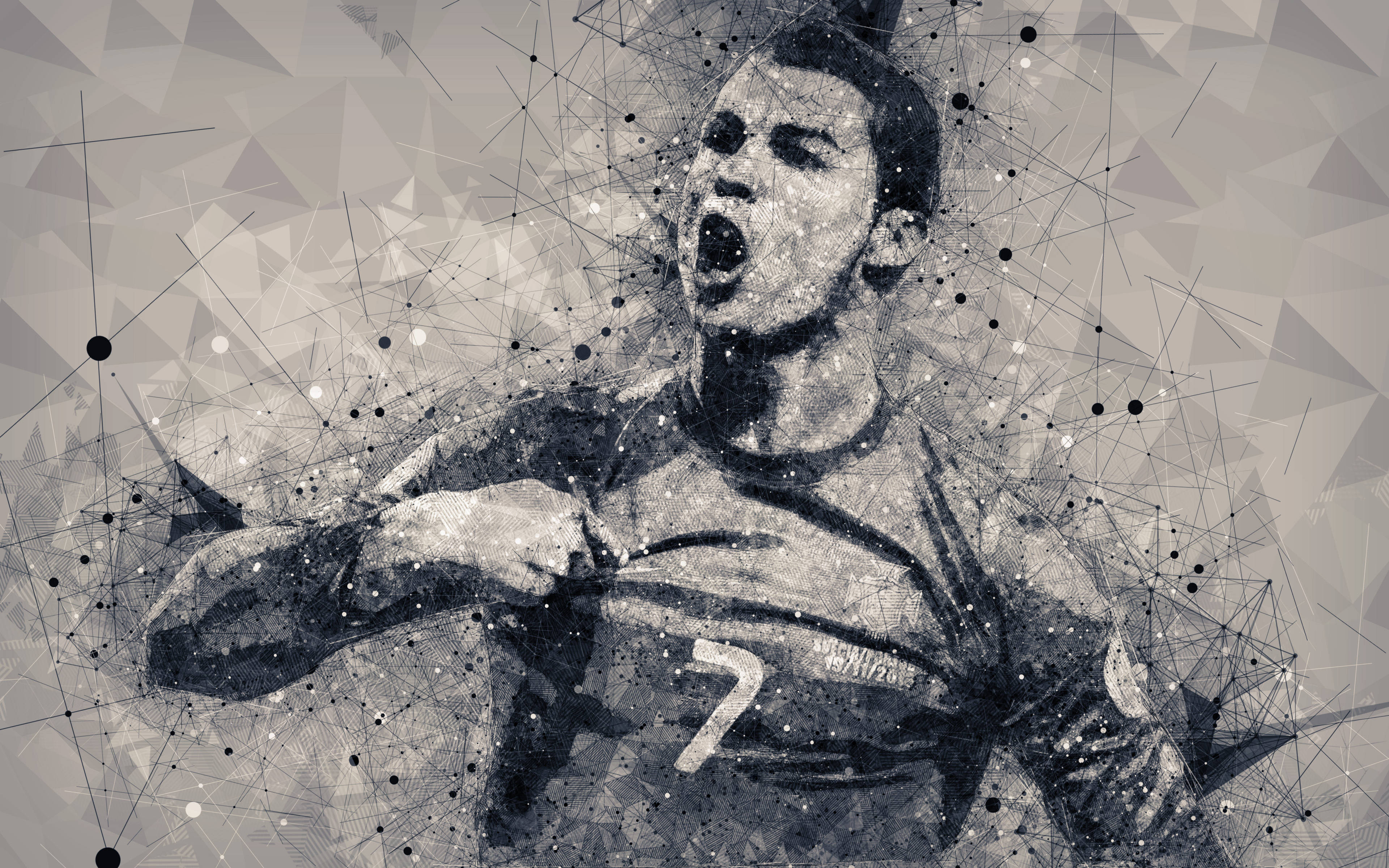 Cristiano Ronaldo, Manchester United, monochrome digital-art portrait, 4K Desktop Wallpaper