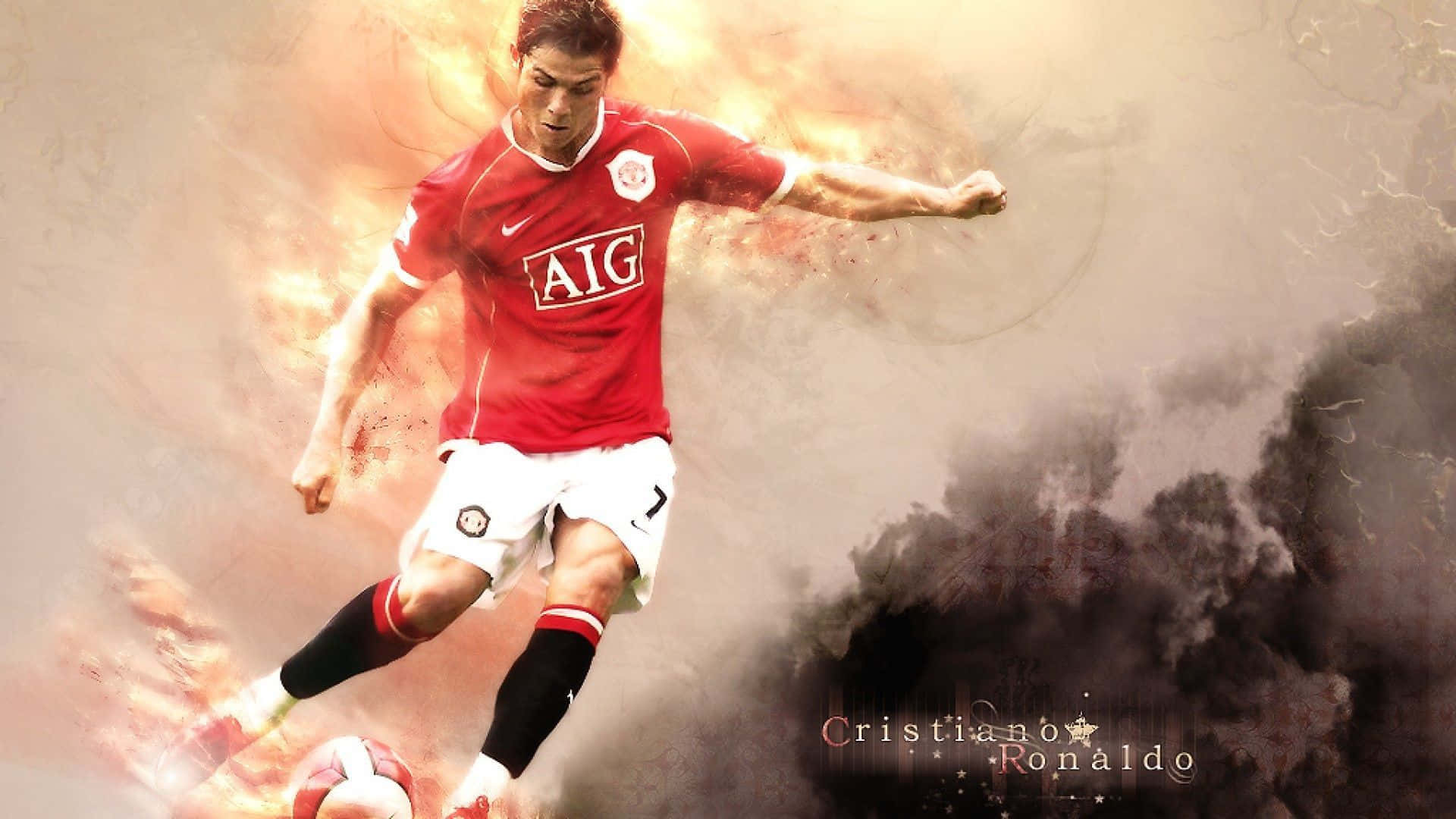 Cristiano Ronaldo, red Manchester United jersey, soccer ball, Full HD Desktop Wallpaper
