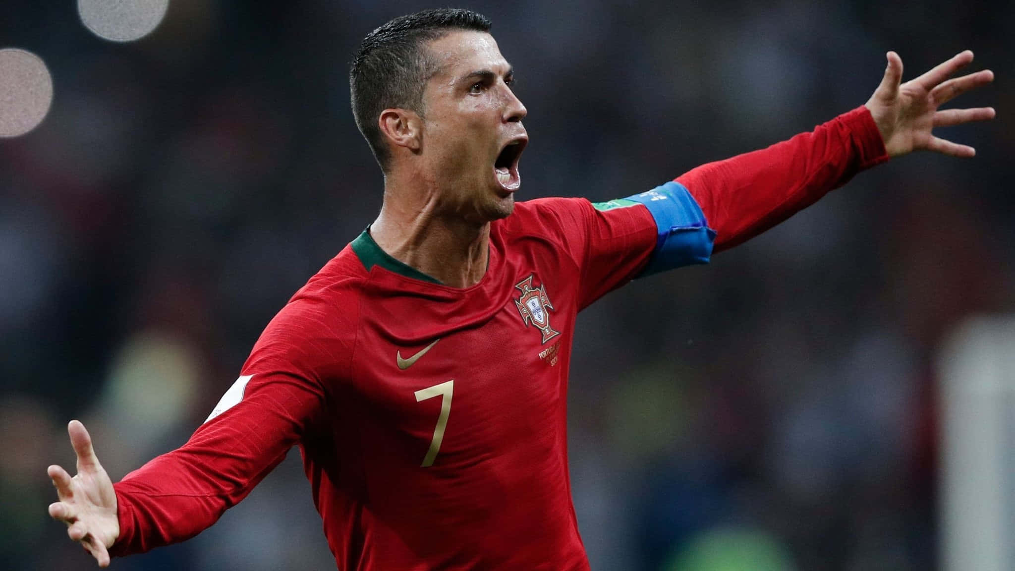 Cristiano Ronaldo, red Portugal jersey, number 7, Full HD Desktop Wallpaper