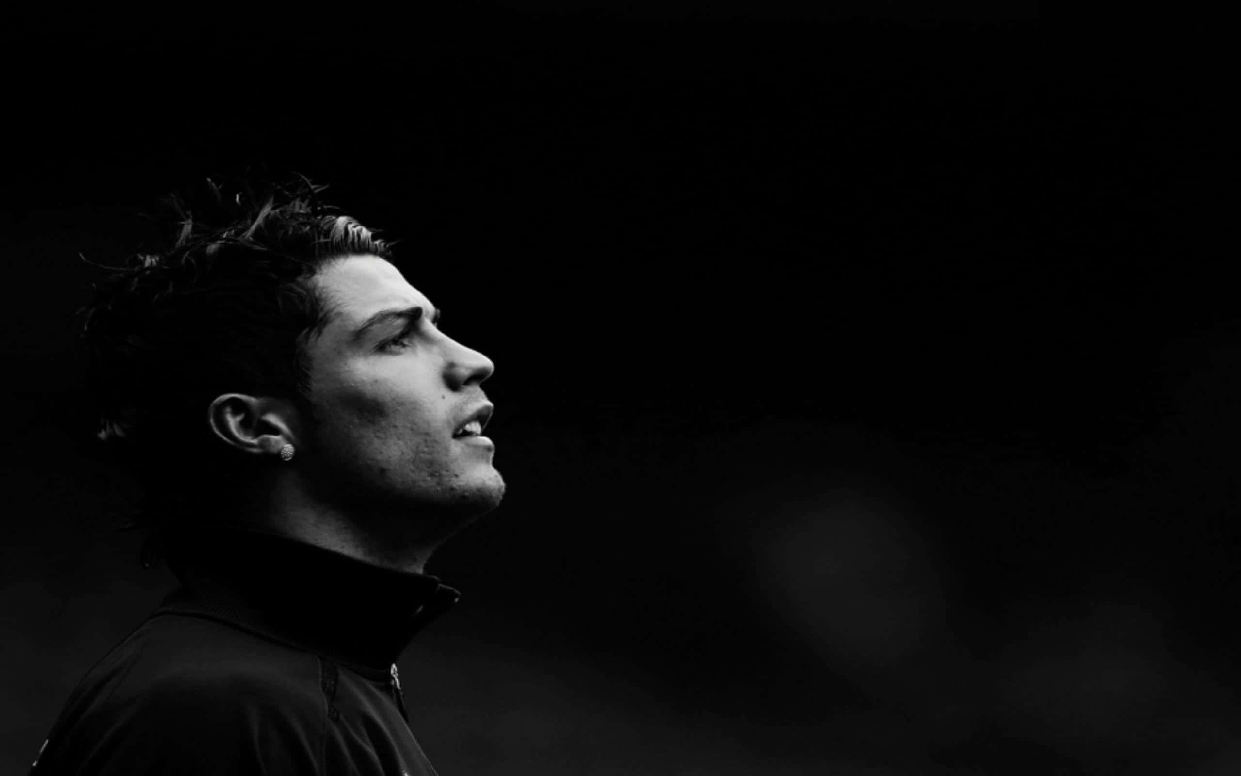 Cristiano Ronaldo, soccer, black and white profile portrait, 2K Desktop Wallpaper