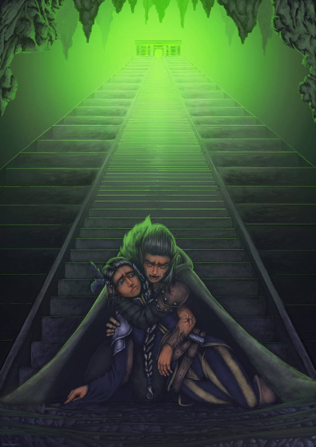 Critical Role, glowing green stairs, distant temple, HD Phone Wallpaper