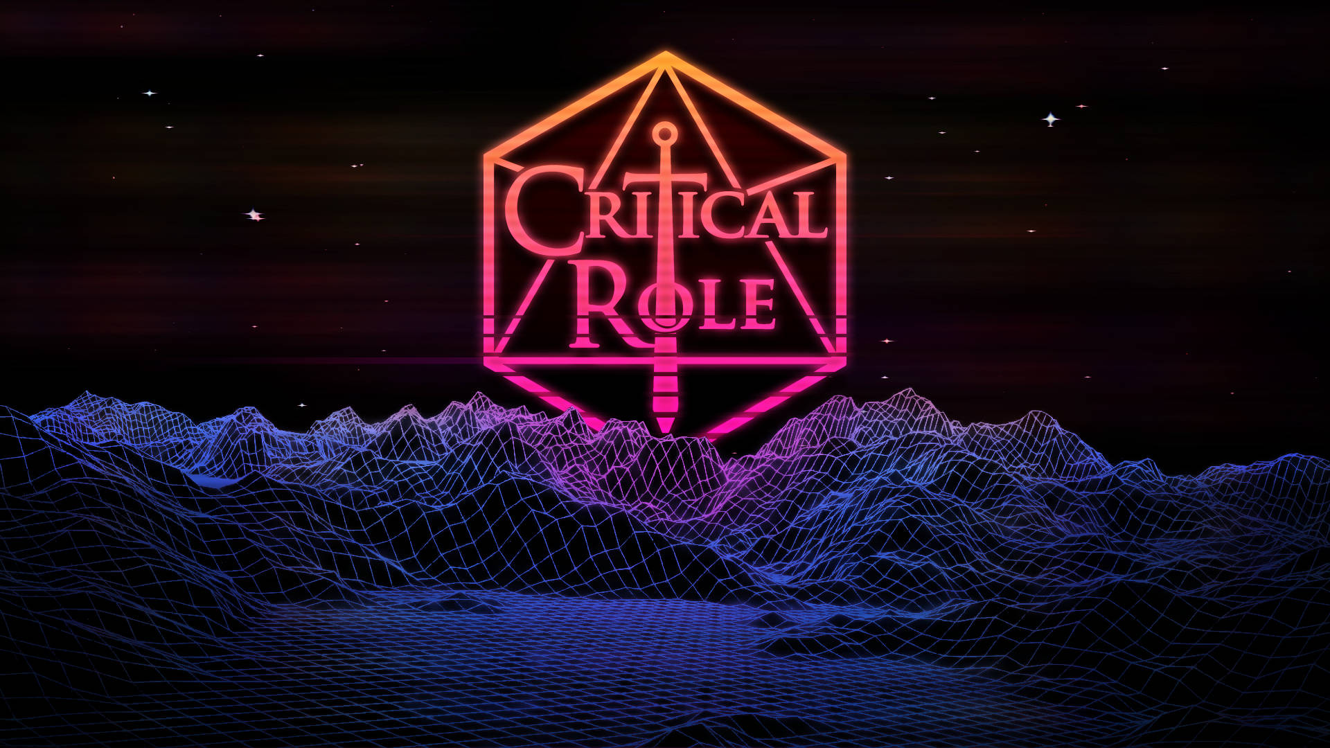 Critical Role, neon pink, blue wireframe mountain range, Full HD Desktop Wallpaper