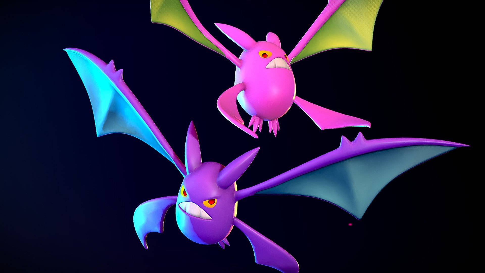 Crobat, glowing purple, neon wings, Full HD Desktop Wallpaper