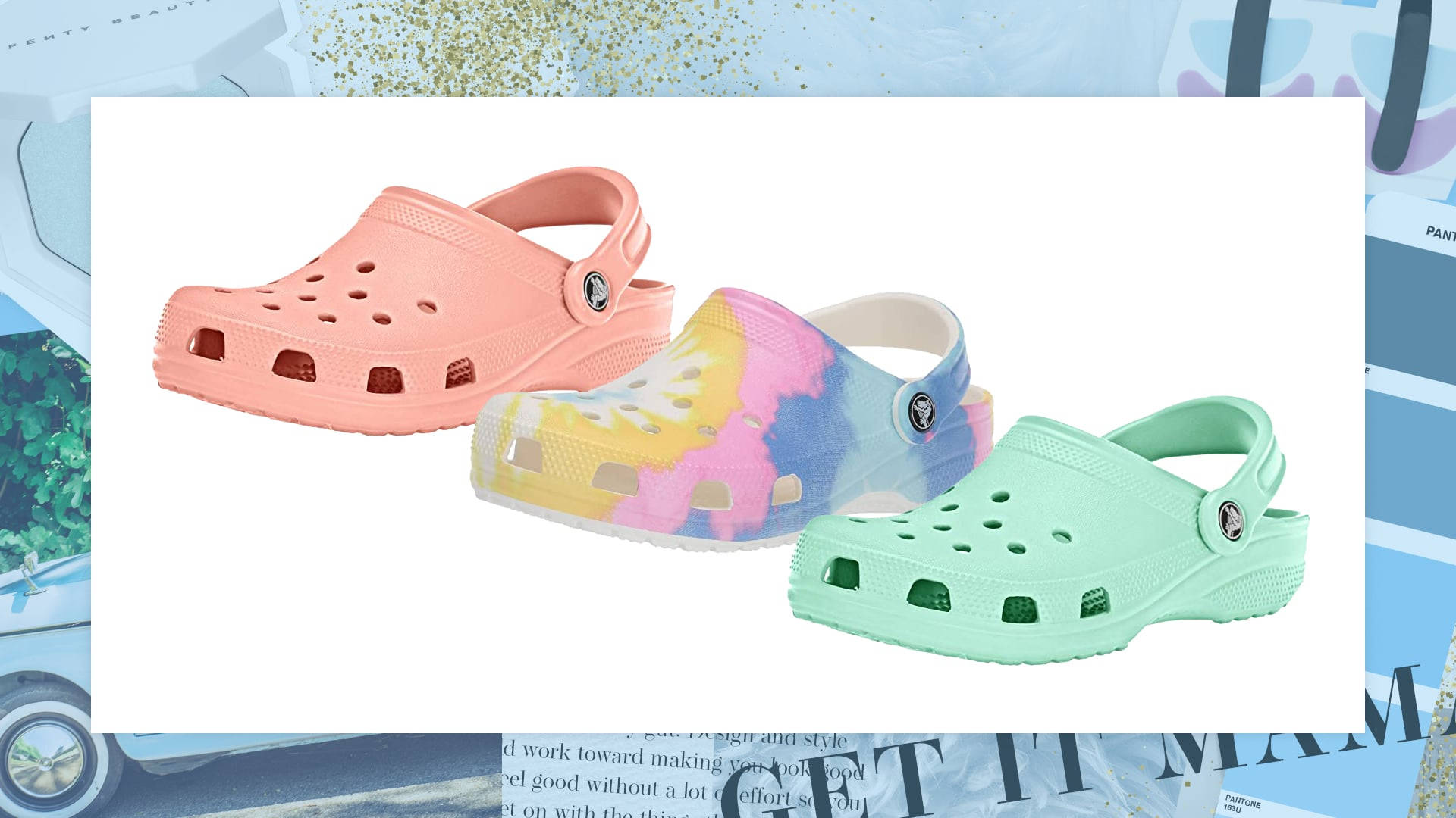 Crocs, pastel pink, tie-dye mint, Full HD Desktop Wallpaper