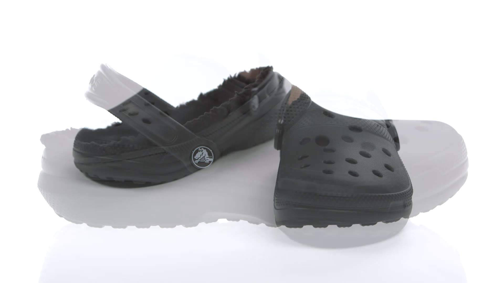 black Crocs, fuzzy lining, white reflective surface, Full HD Desktop Wallpaper
