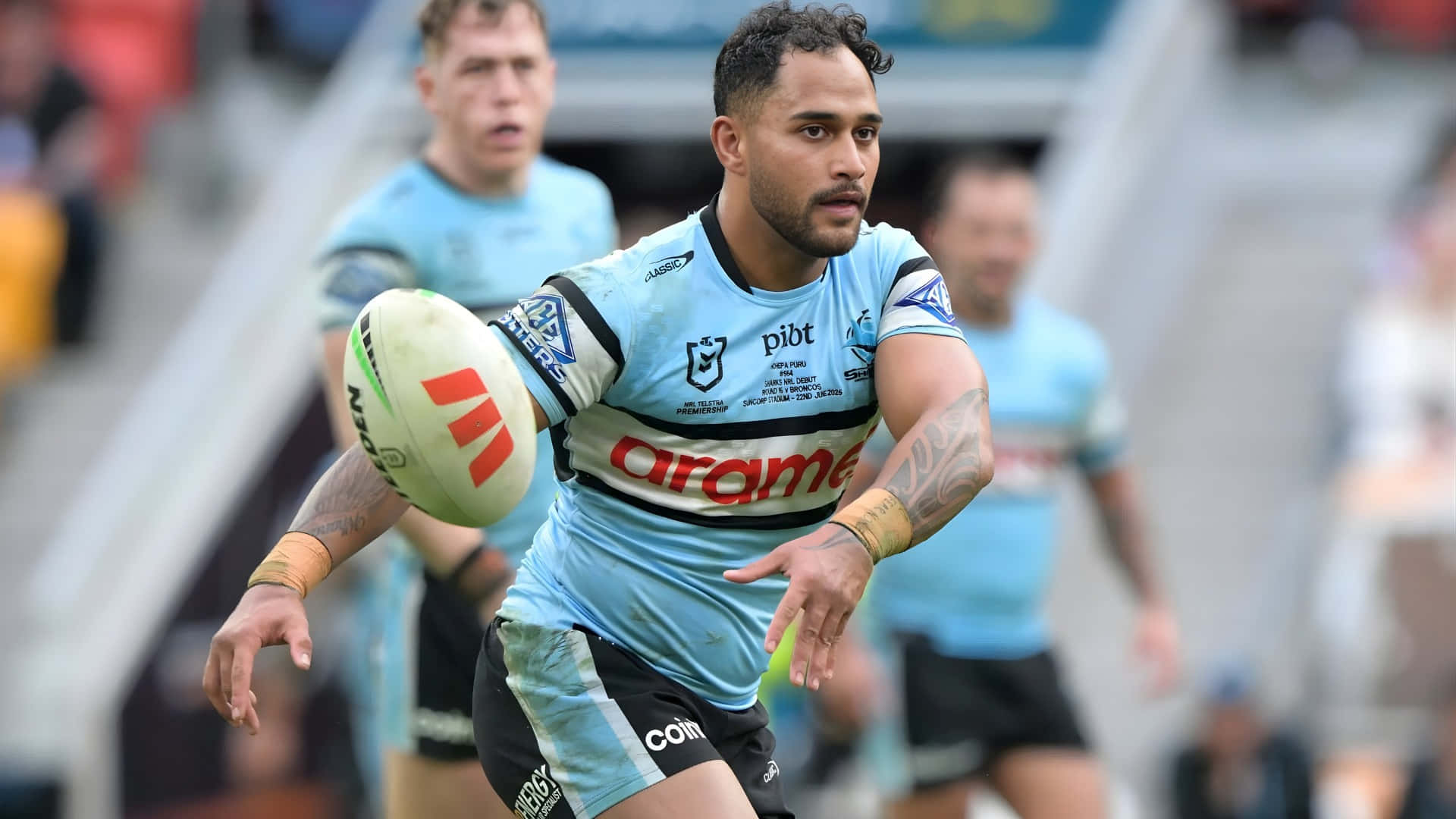 Cronulla Sharks, light blue jersey, rugby league player, Full HD Desktop Wallpaper