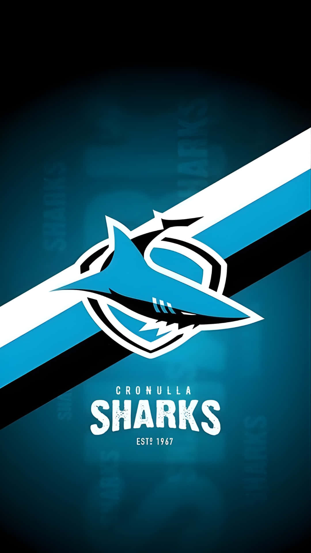 Cronulla Sutherland Sharks, blue shark head, diagonal stripes, Full HD Phone Wallpaper
