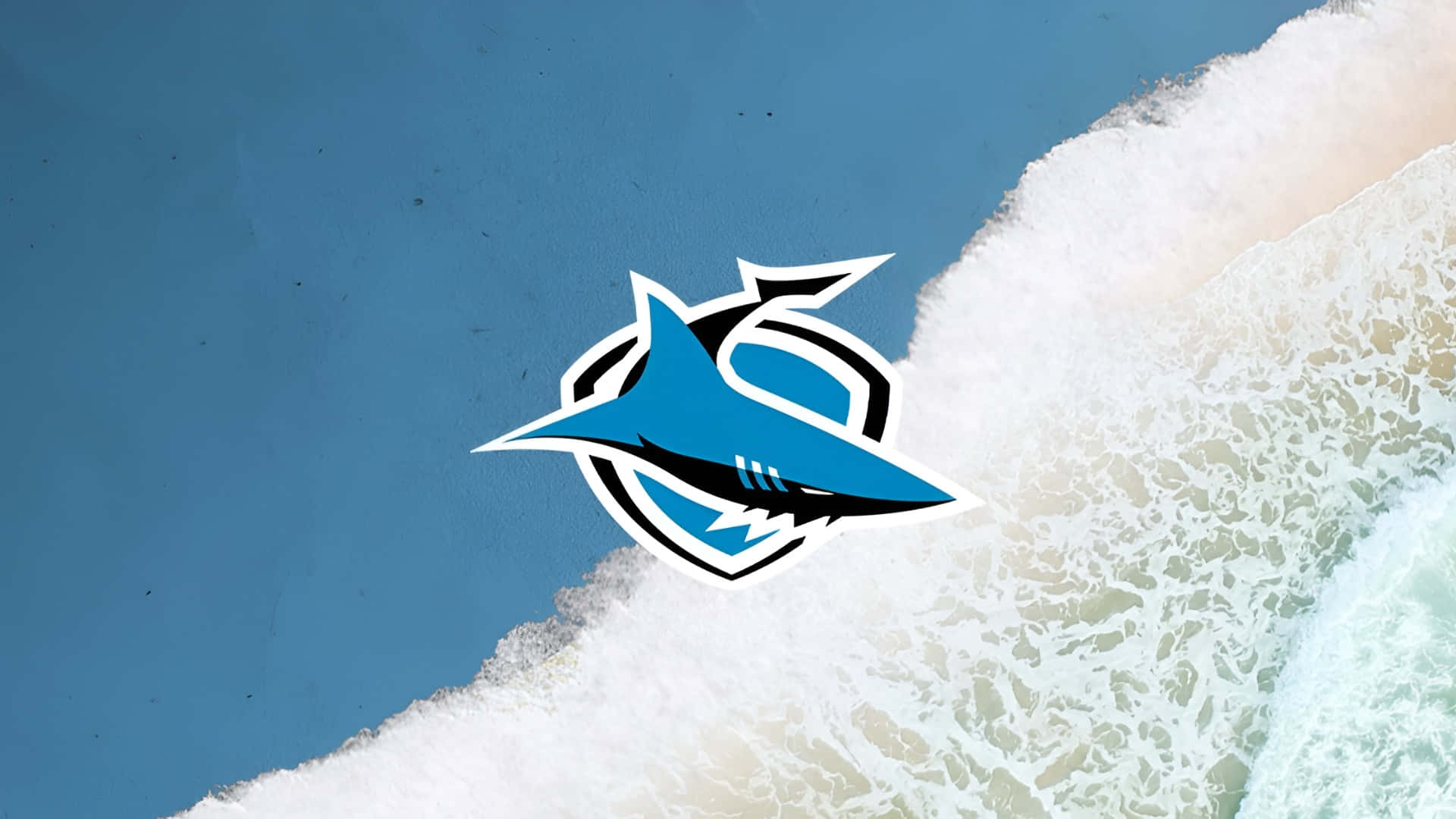 Cronulla Sutherland Sharks, blue and black shark logo, crashing ocean waves, Full HD Desktop Wallpaper