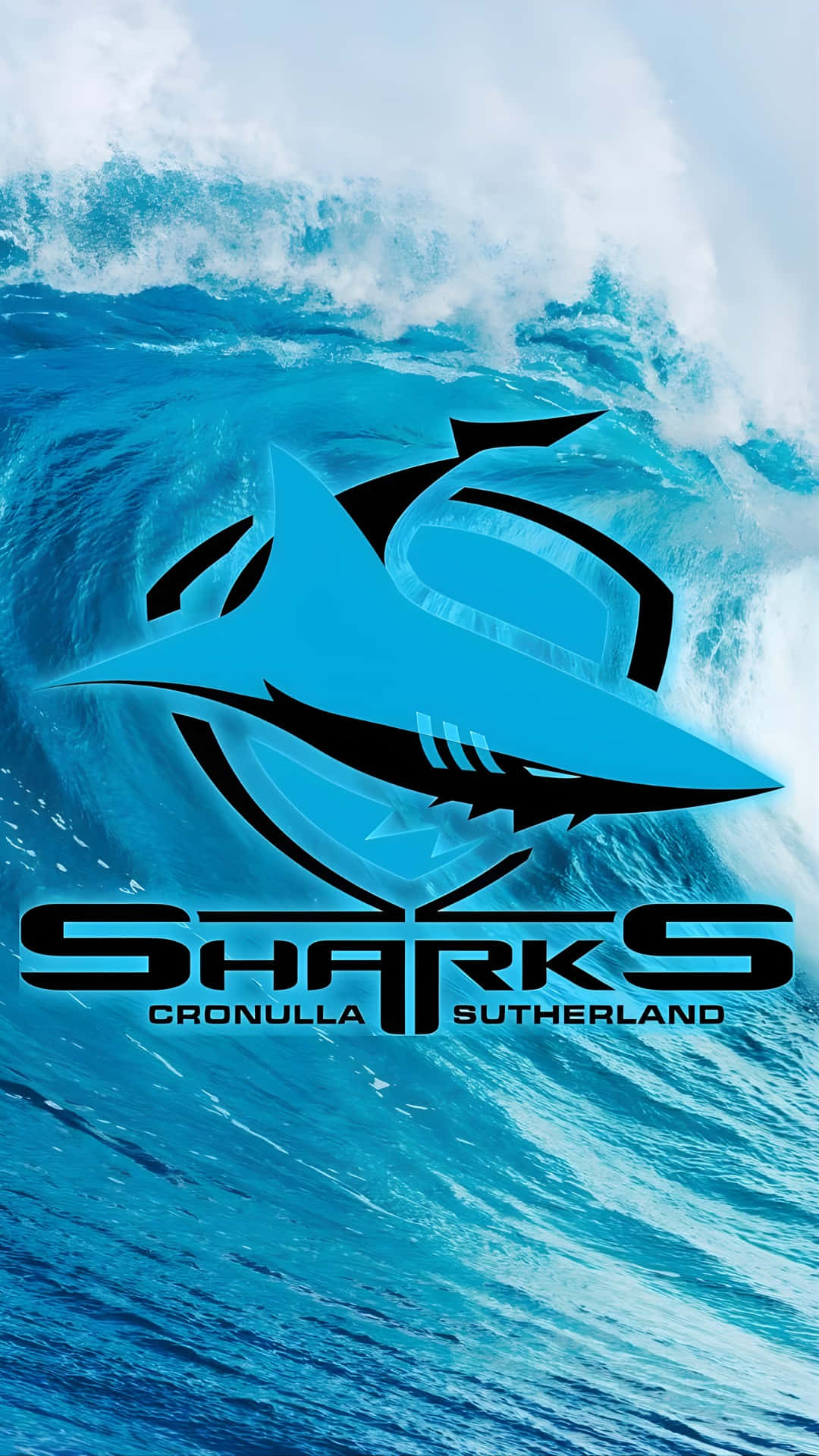 Cronulla Sutherland Sharks, blue shark logo, turquoise ocean waves, Full HD Phone Wallpaper