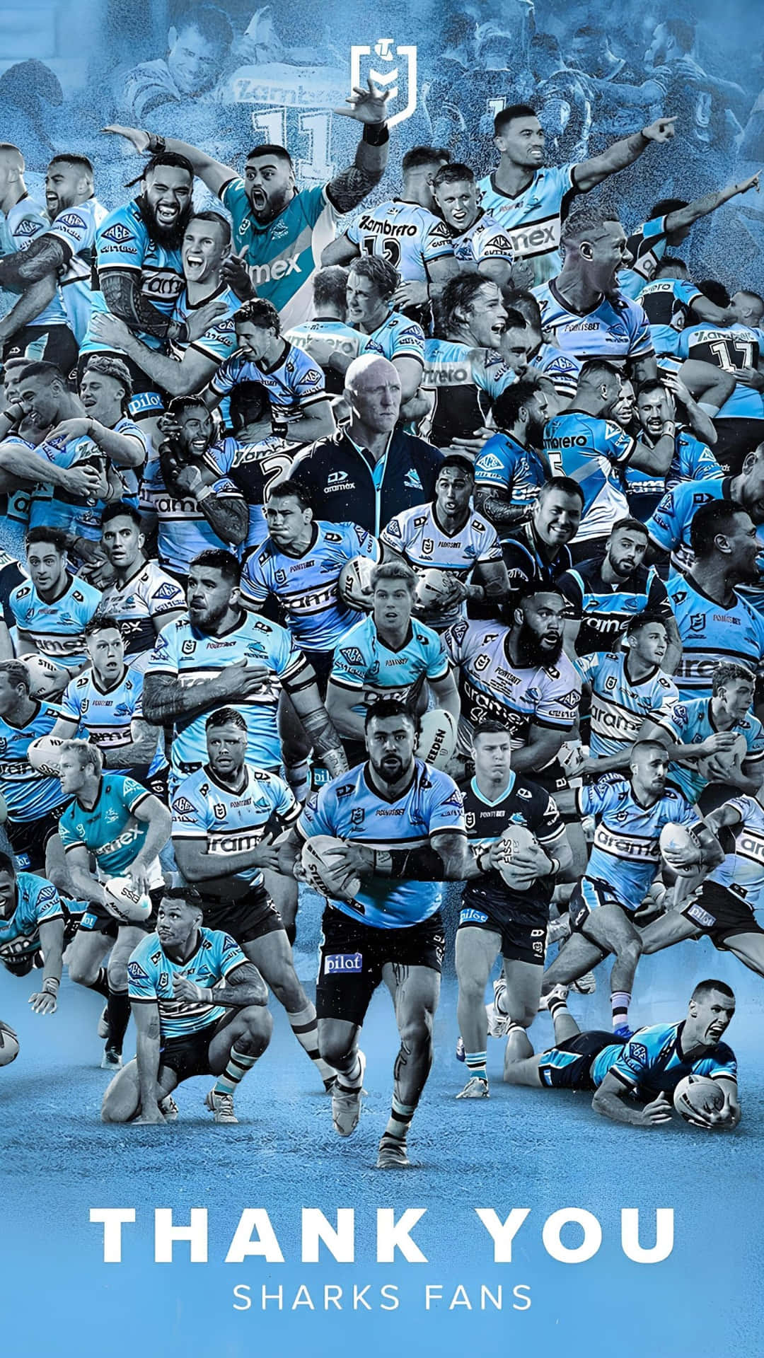 Cronulla Sharks, blue and white jerseys, rugby league players, Full HD Phone Wallpaper