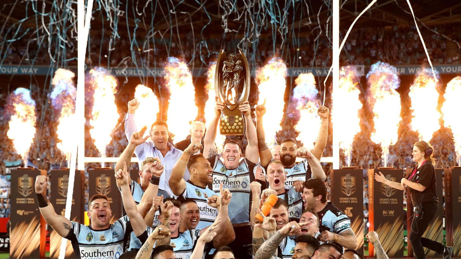 Cronulla Sharks, premiership win, trophy, Full HD Desktop Wallpaper
