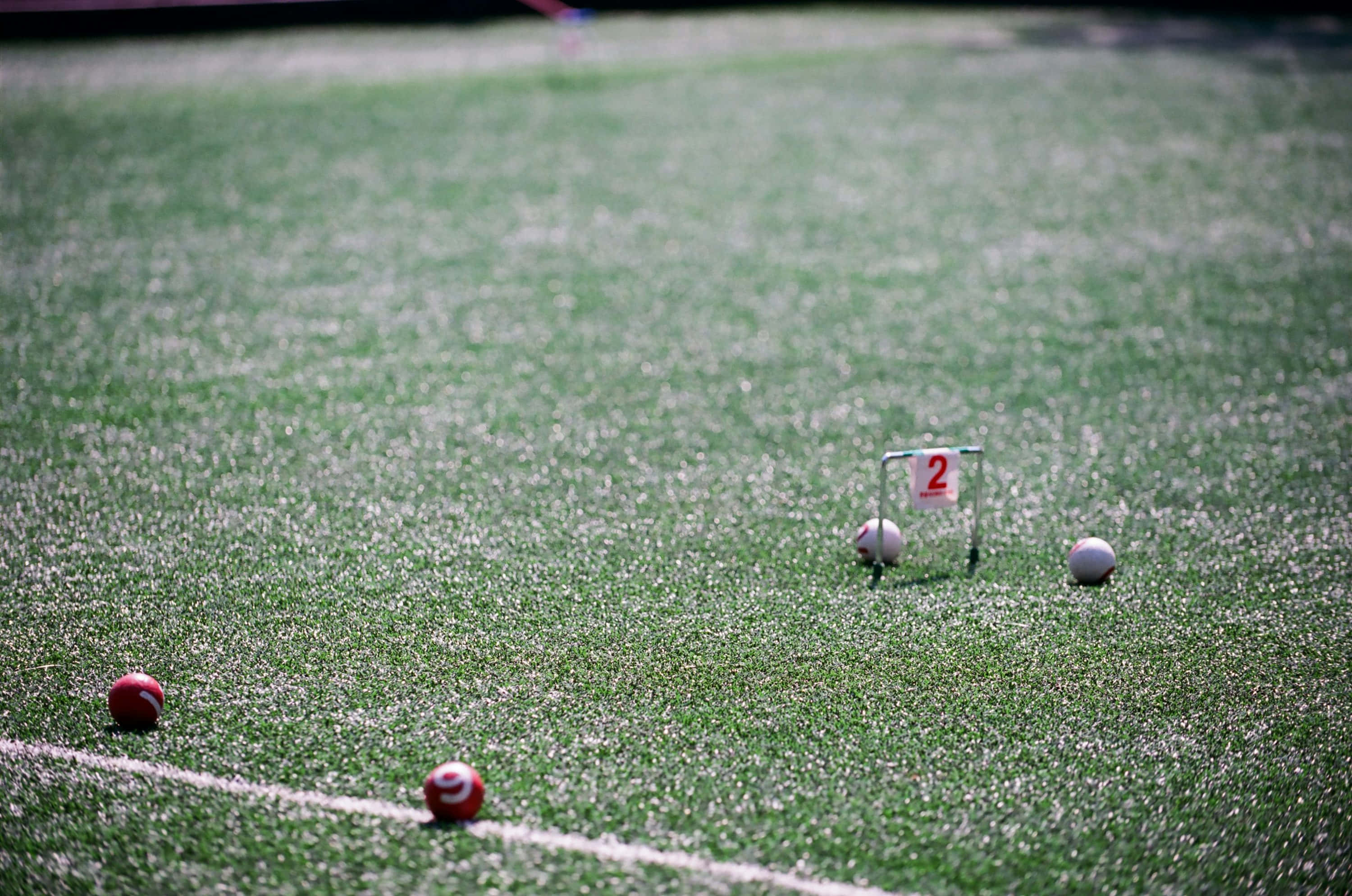 croquet court, red and white balls, numbered wicket, 2K Desktop Wallpaper