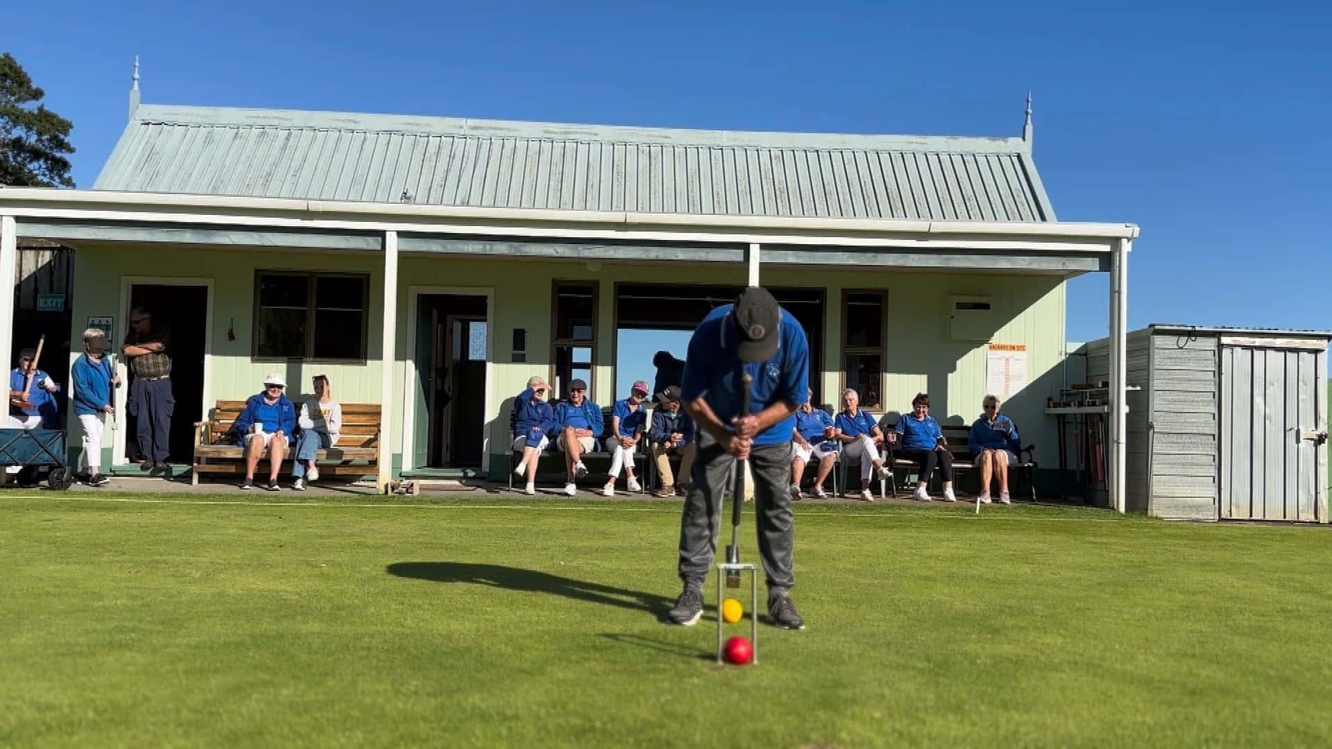 Croquet Player, blue shirt, red croquet ball, Full HD Desktop Wallpaper