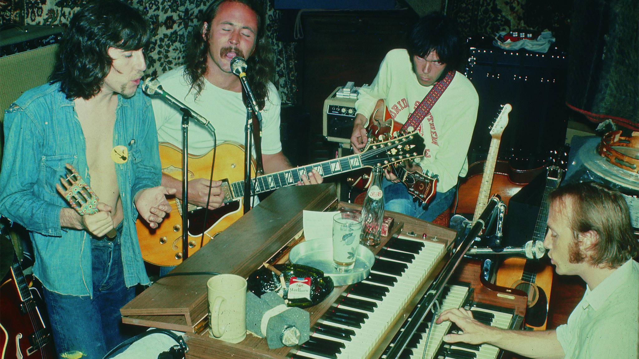 Crosby, Stills And Nash, vintage portrait, dimly lit room, Full HD Desktop Wallpaper