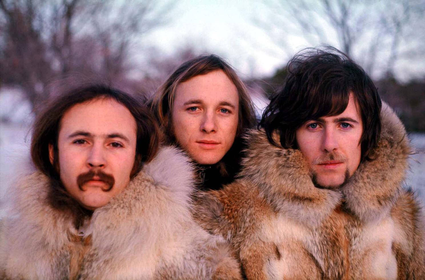 Crosby Stills And Nash, fur-lined coats, snowy winter backdrop, HD Desktop Wallpaper