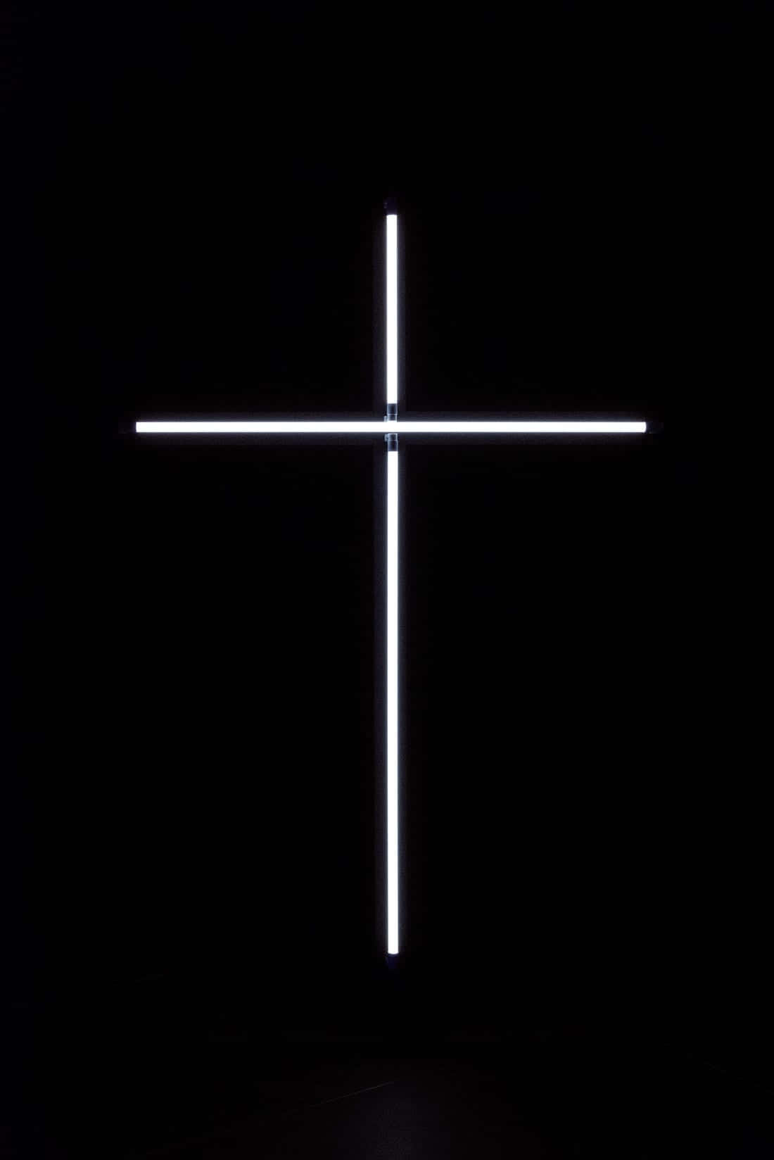 Cross Phone, glowing white neon cross, pitch-black void, HD Phone Wallpaper