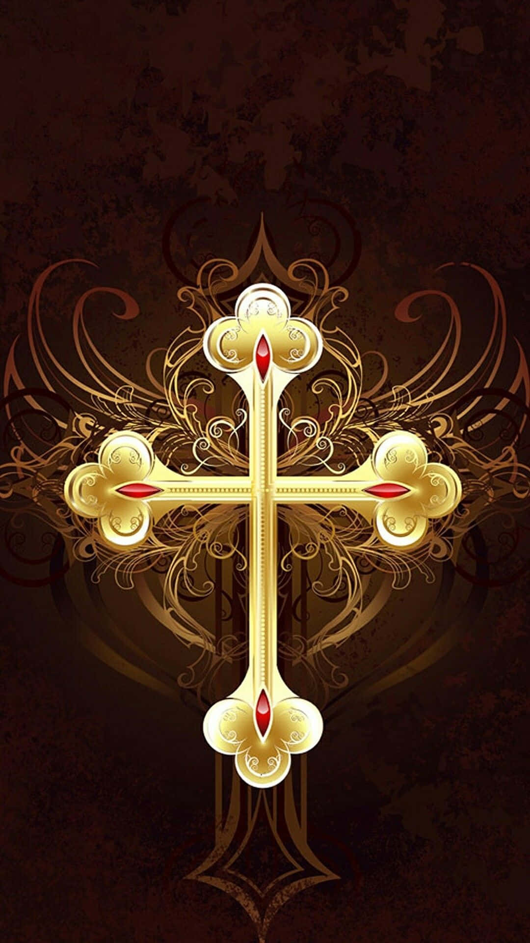 gold cross, red gemstones, dark textured background, Full HD Phone Wallpaper