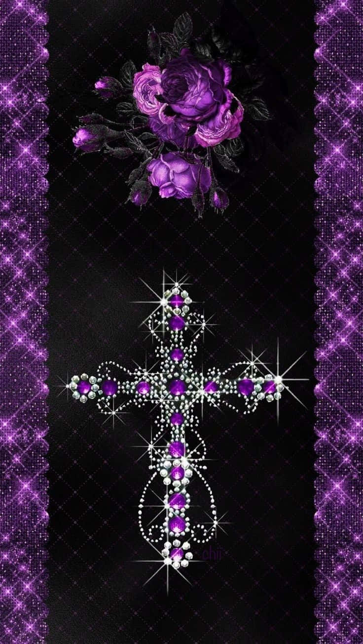purple cross, rhinestones, black background, HD Phone Wallpaper