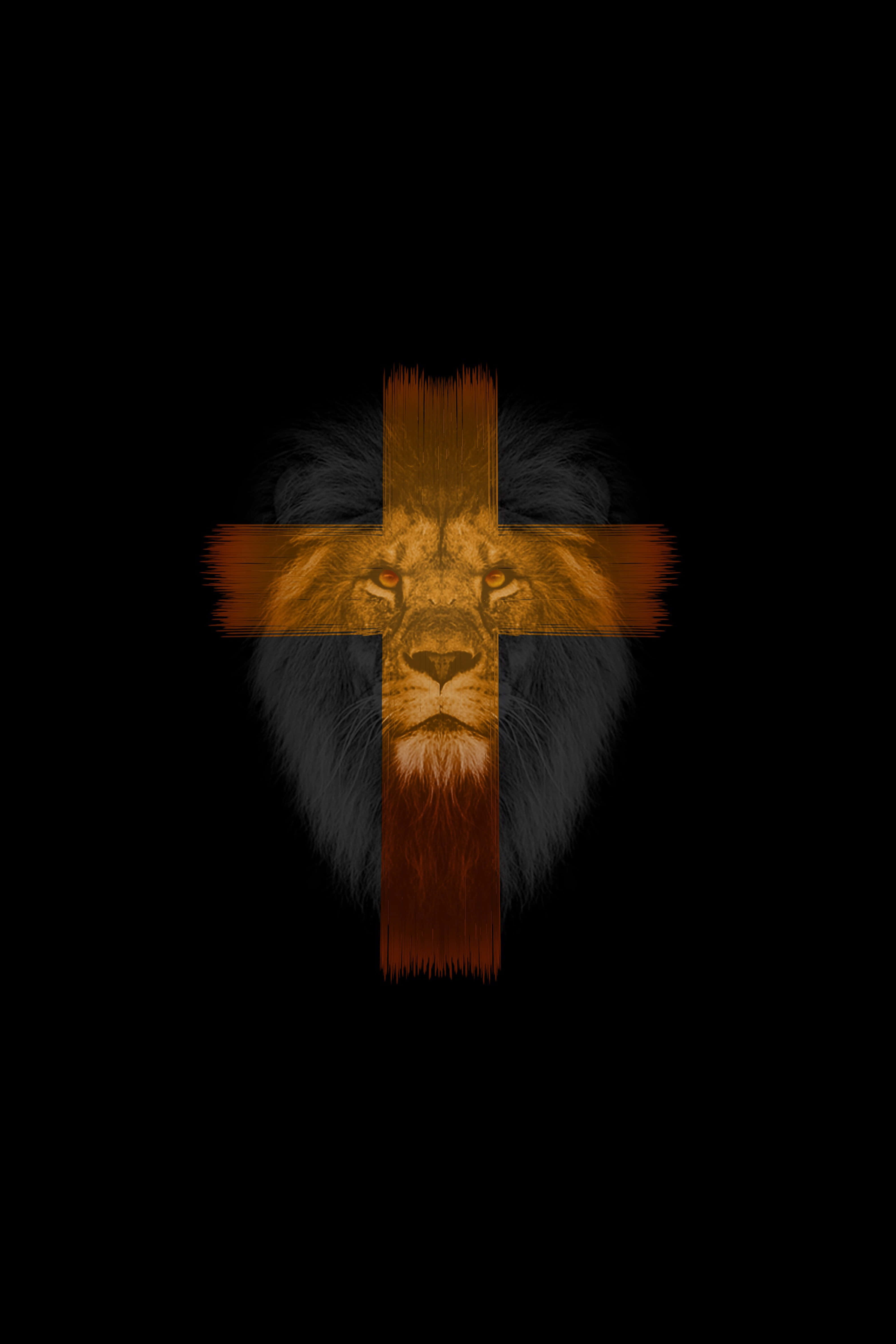 lion, cross, glowing cross, 5K Phone Wallpaper