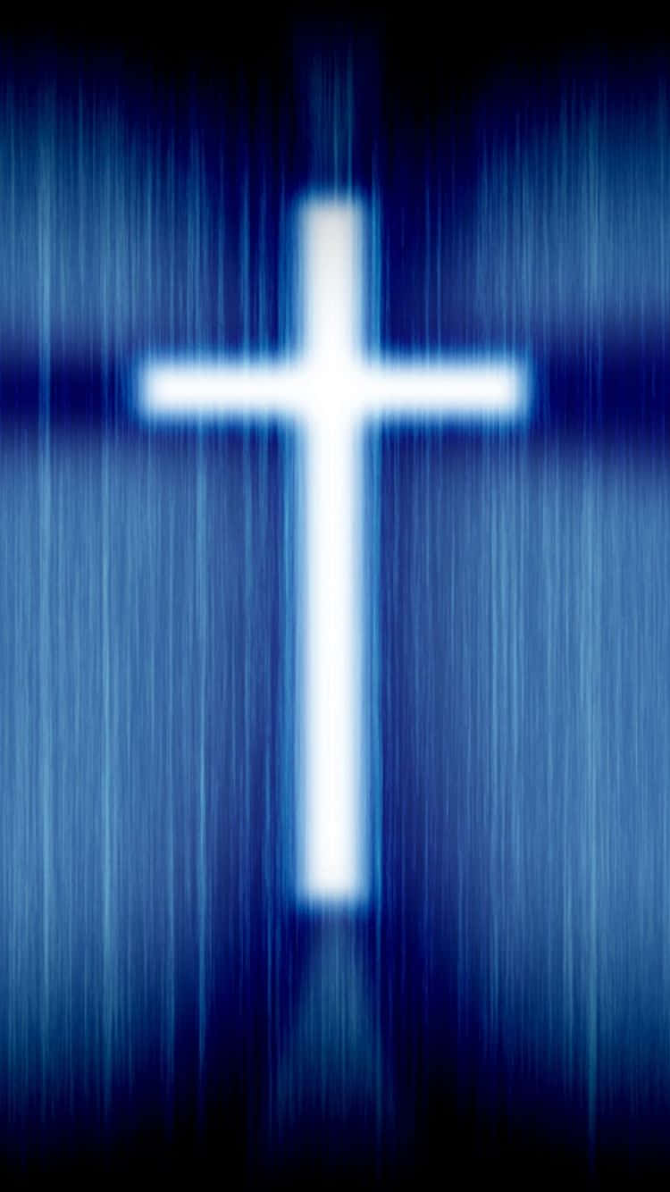 Cross Phone, glowing white cross, deep blue blurred background, HD Phone Wallpaper