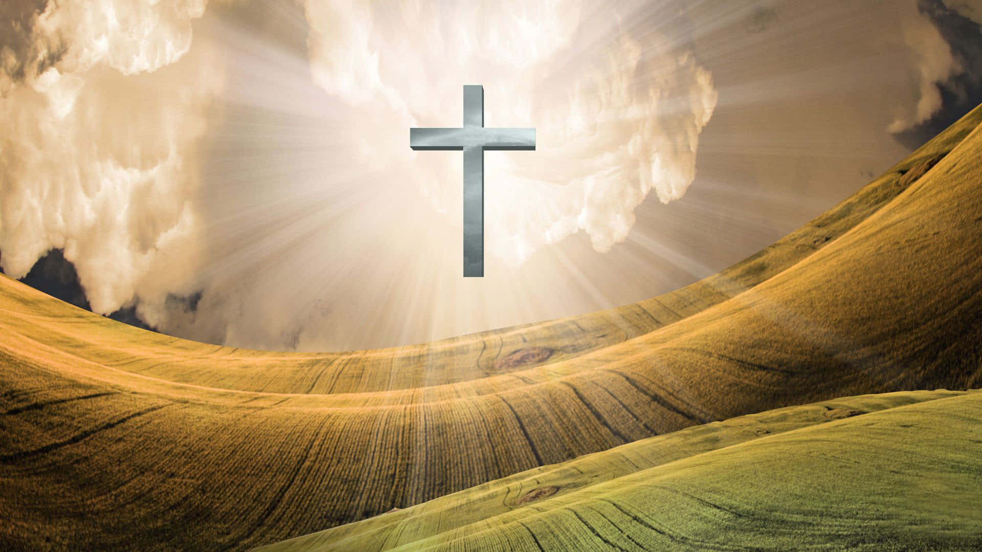 Christian Desktop Cross, silver cross, golden hills, Full HD Desktop Wallpaper