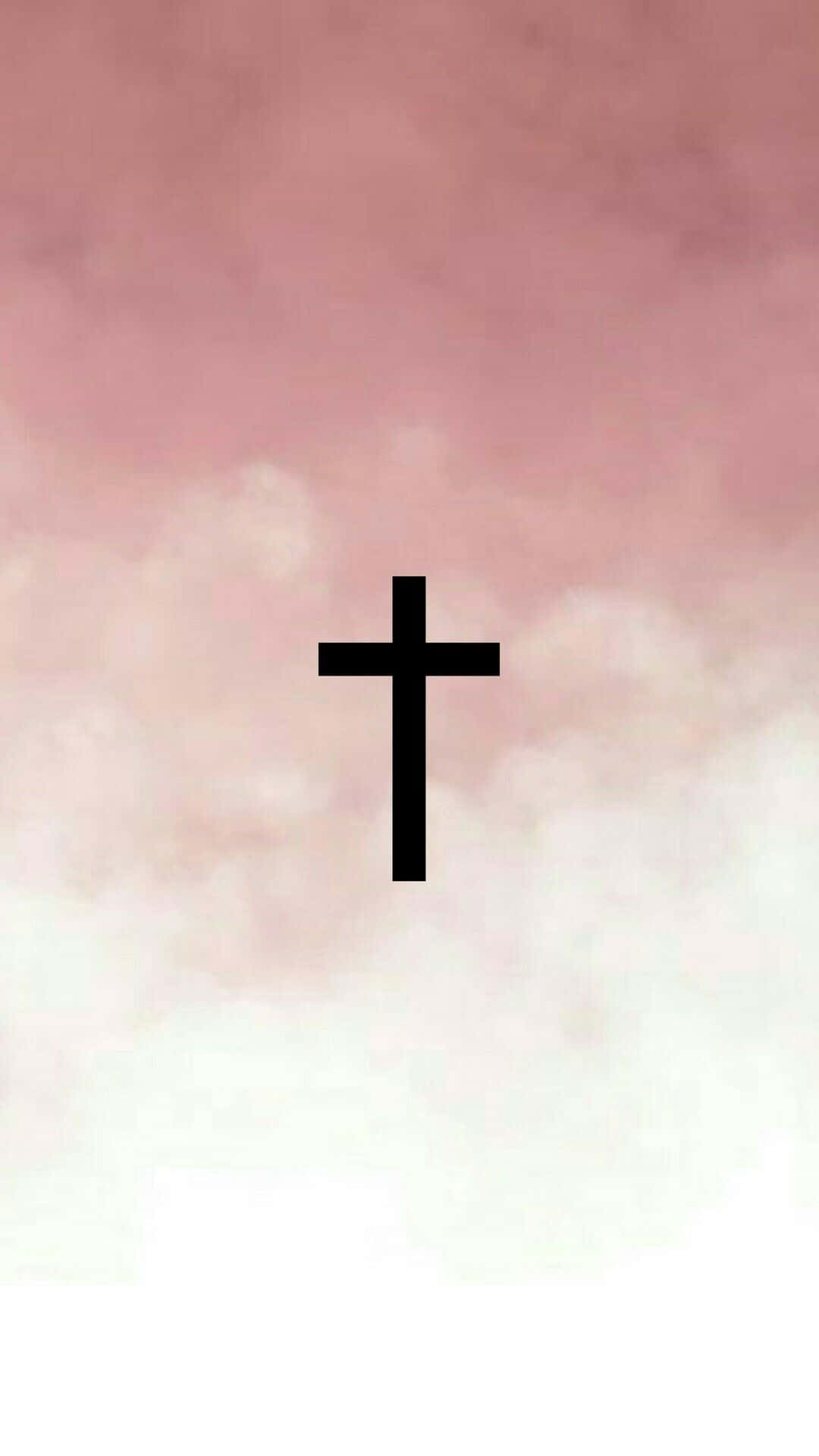 black cross, pink and white cloudy sky, watercolor texture, Full HD Phone Wallpaper