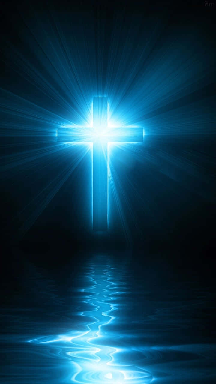 glowing blue cross, dark water, divine light rays, HD Phone Wallpaper
