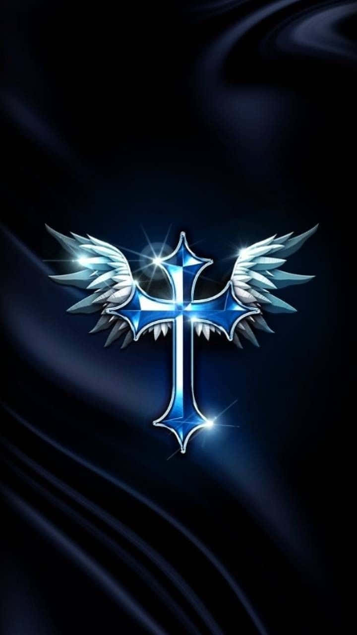 cross phone, radiant blue, silver wings, HD Phone Wallpaper