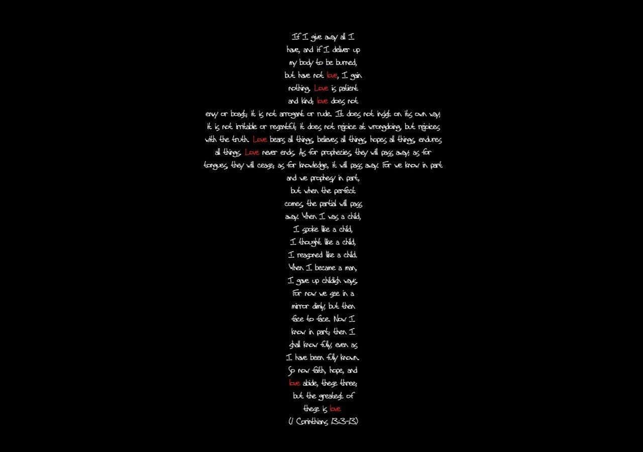 black cross, 1 Corinthians 13:3-13, white text, HD Desktop Wallpaper