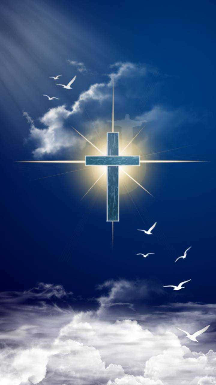 Cute Cross, deep blue sky, white clouds, HD Phone Wallpaper