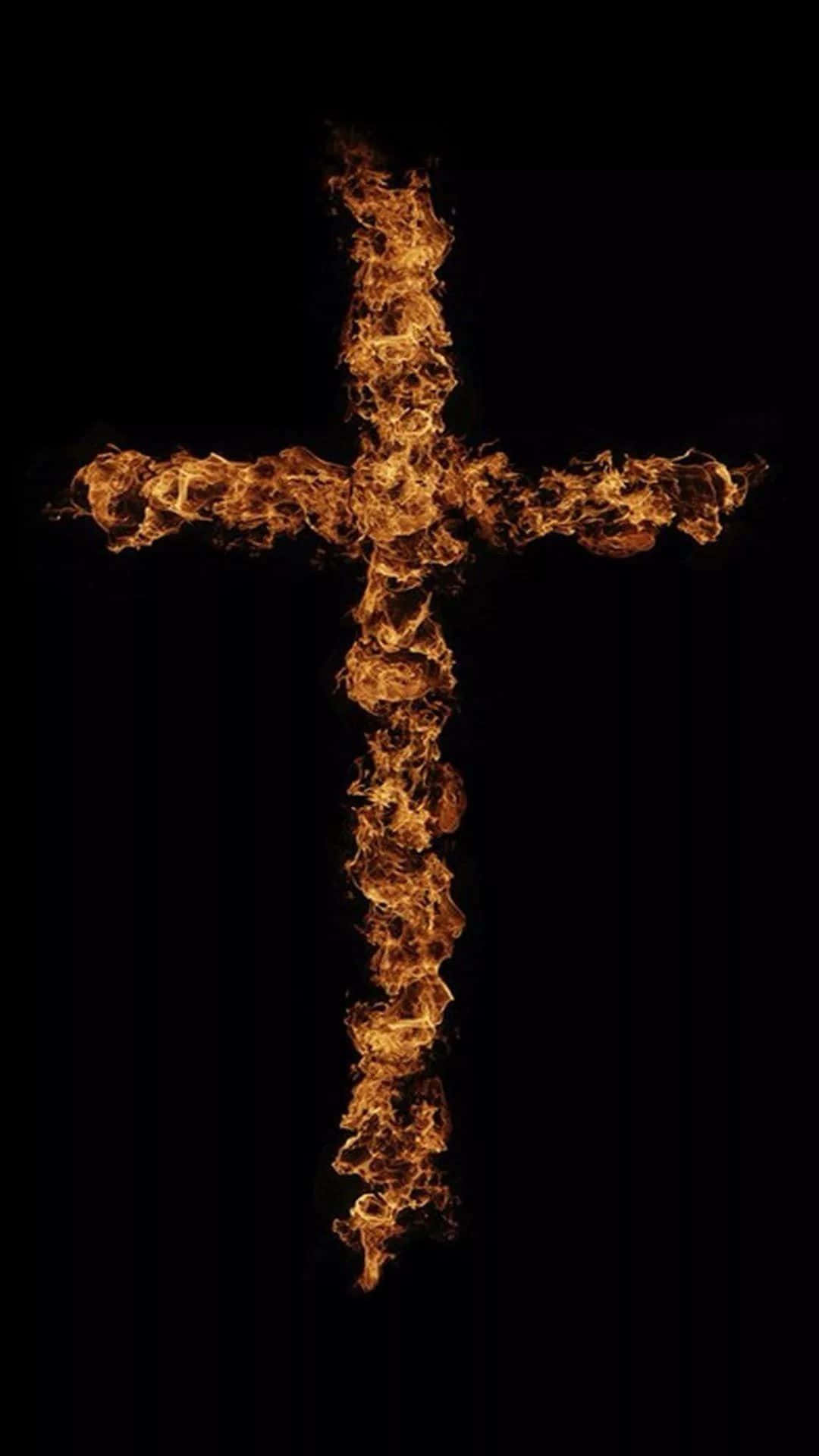 cross, fire, black background, Full HD Phone Wallpaper