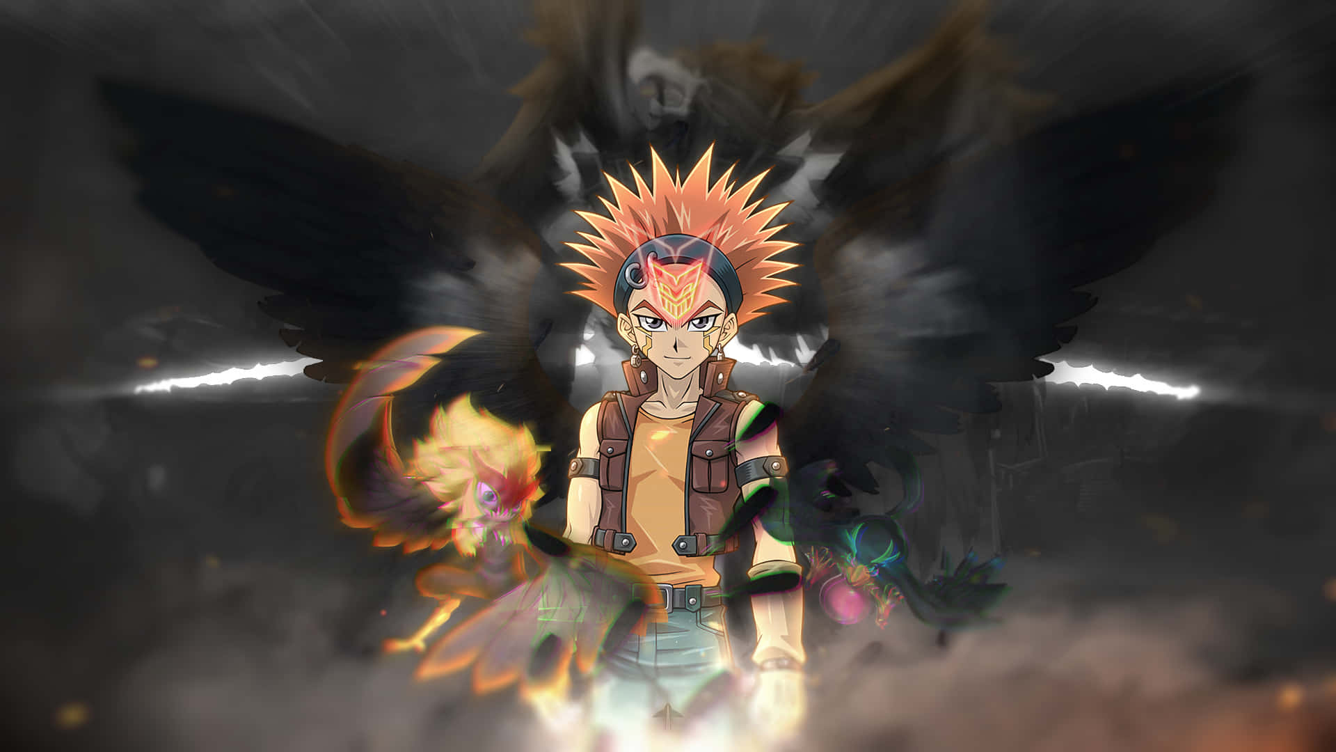 Crow Hogan, spiky orange hair, glowing wings, Full HD Desktop Wallpaper