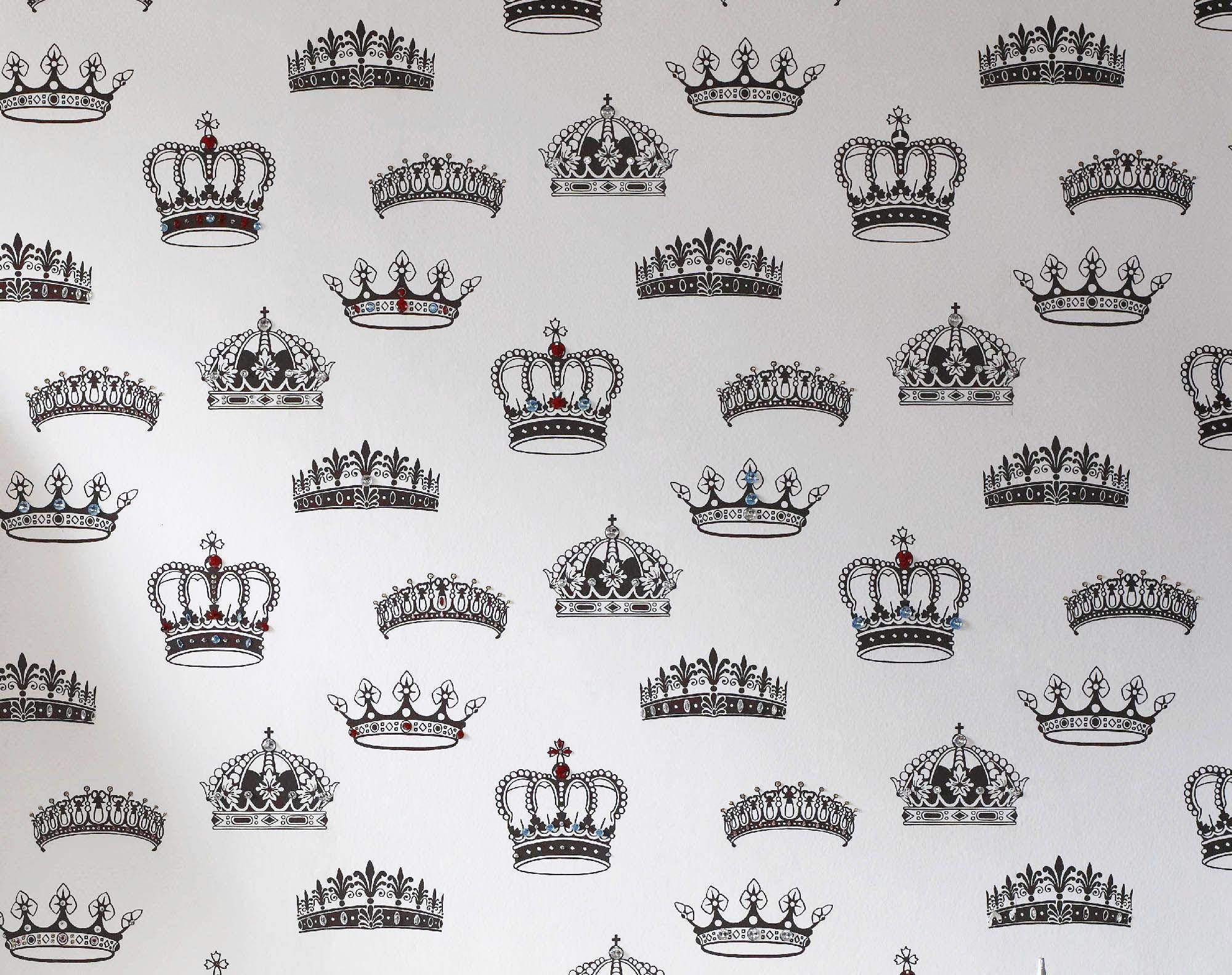 minimalistic royal crown pattern, ornate black crowns, red and blue gemstones, Full HD Desktop Wallpaper