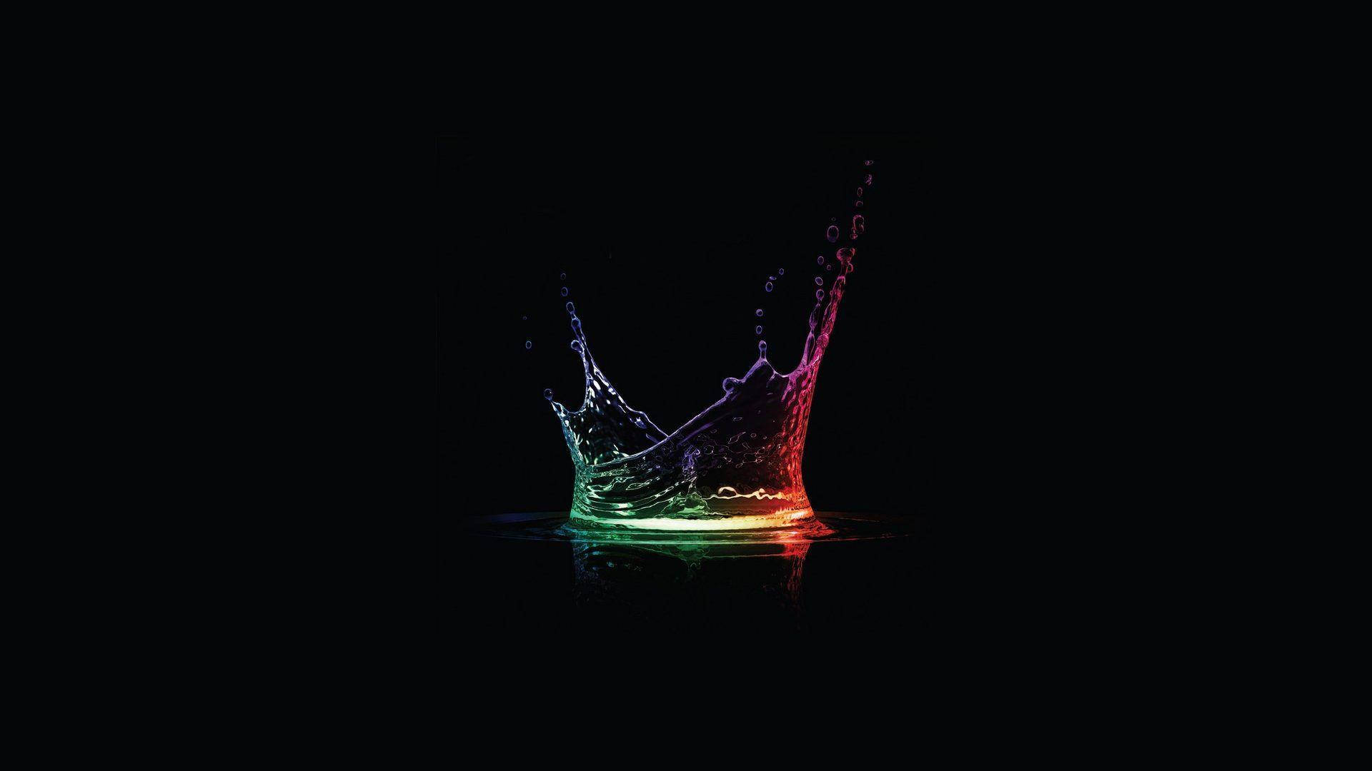 minimalist rgb crown splash, rainbow splash, dark water, Full HD Desktop Wallpaper