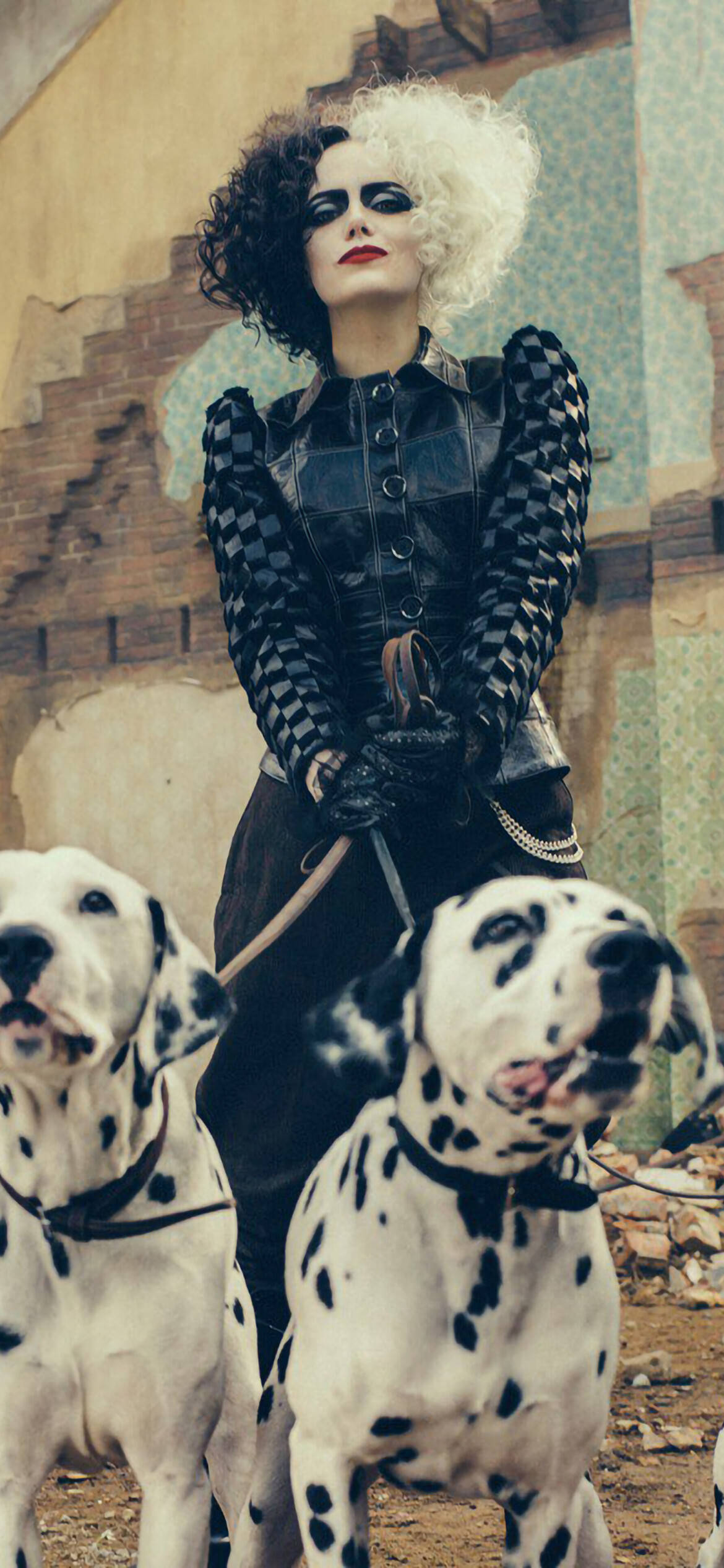 Cruella 2021, dalmatians, checkered outfit, Full HD Phone Wallpaper