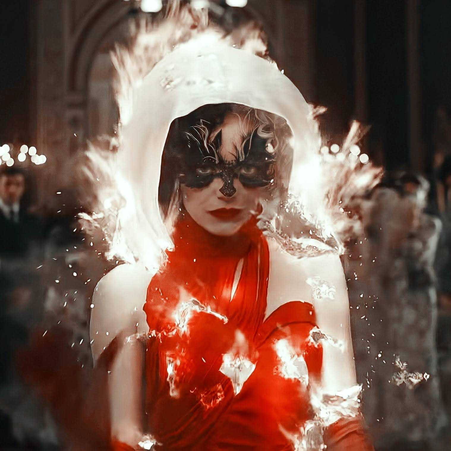 Cruella 2021, transforming dress, red dress, HD Desktop Wallpaper